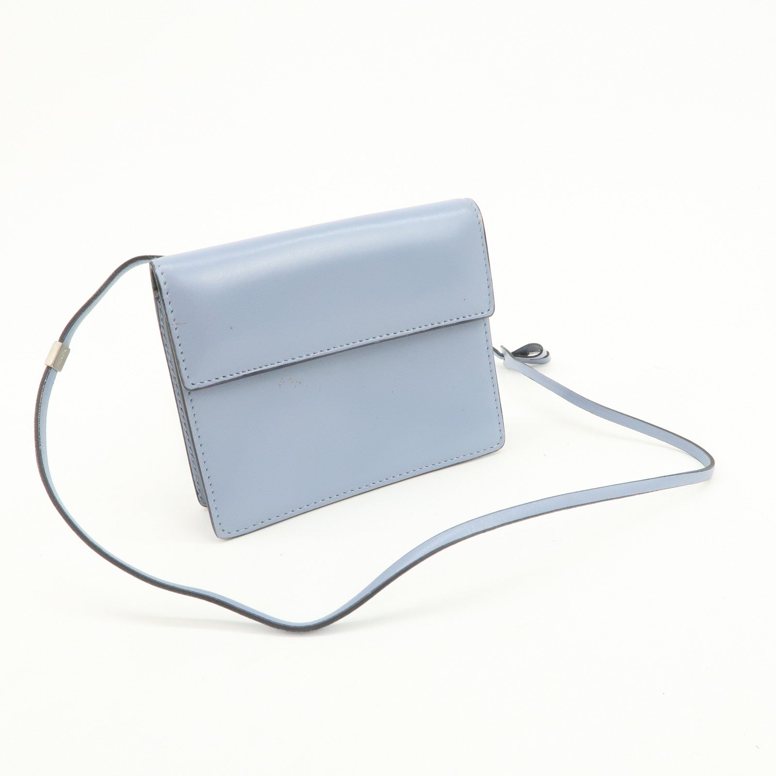 PRADA Logo Leather Shoulder Bag Crossbody Bag Light Blue