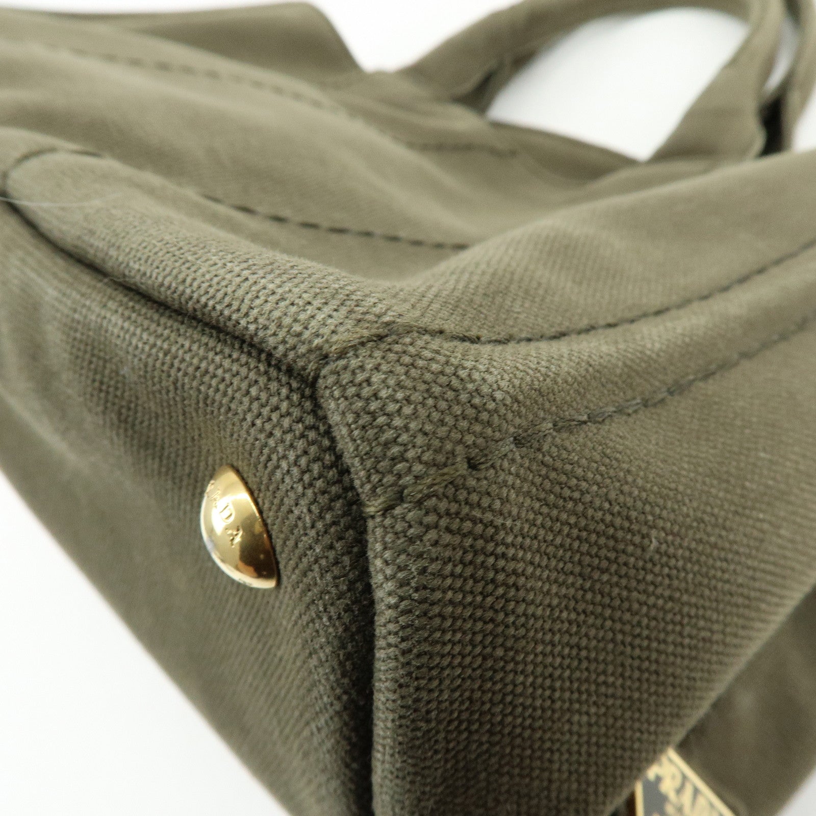 PRADA Logo Canapa Canvas Tote Bag Hand Bag Khaki 1BG642