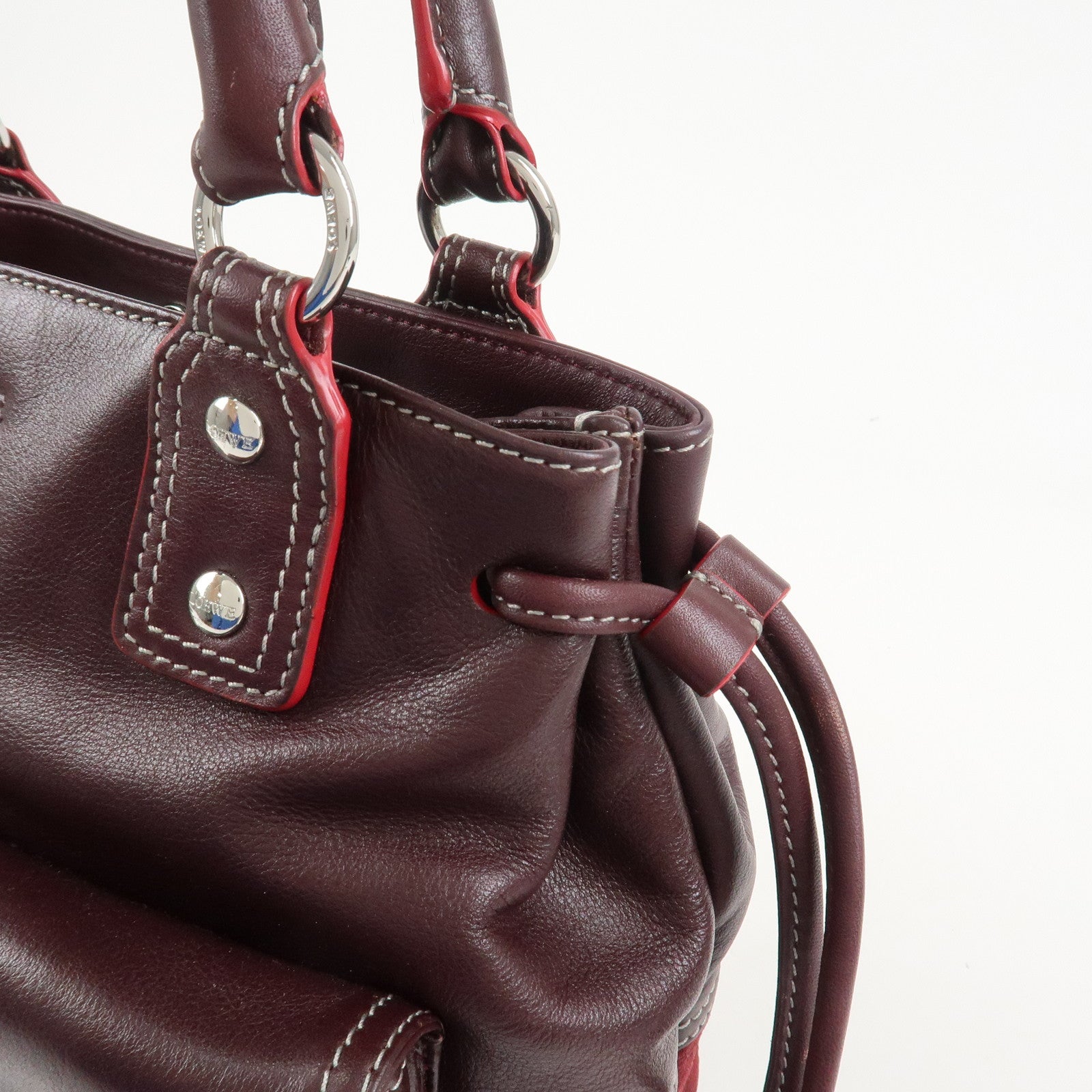 LOEWE Anagram Logo Leather Suede Hand Bag Brown Bordeaux