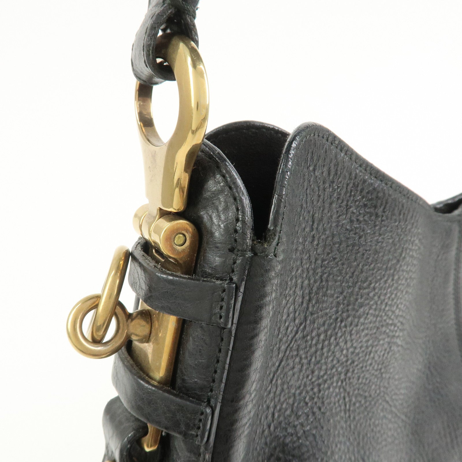 Ferragamo Gancini Calf Leather Shoulder Bag Hand Bag Black
