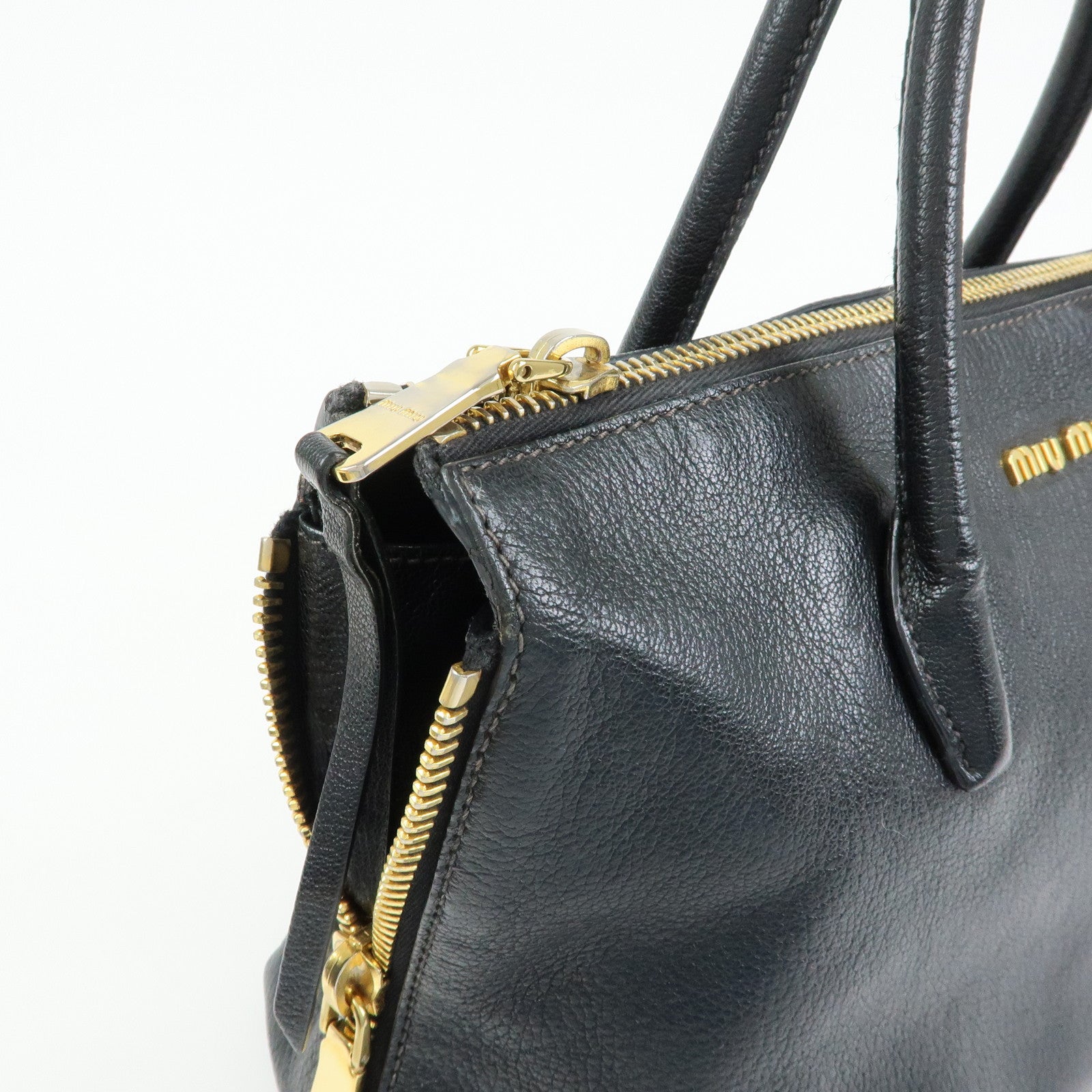 MIU MIU Madras Leather 2WAY Bag Hand Bag Shoulder Bag Black RN1016