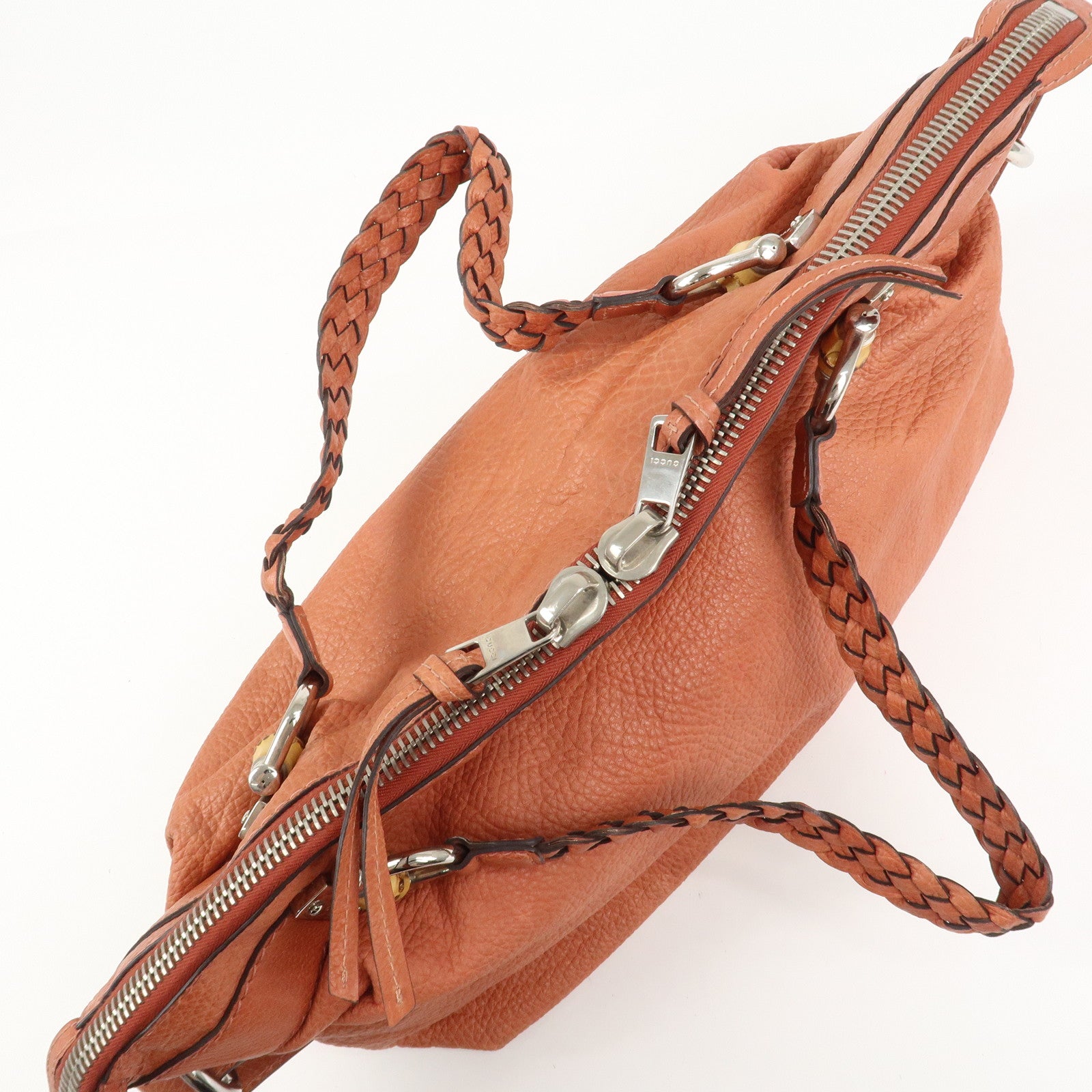 GUCCI Bamboo Leather Boston Bag Shoulder Bag Coral 232959