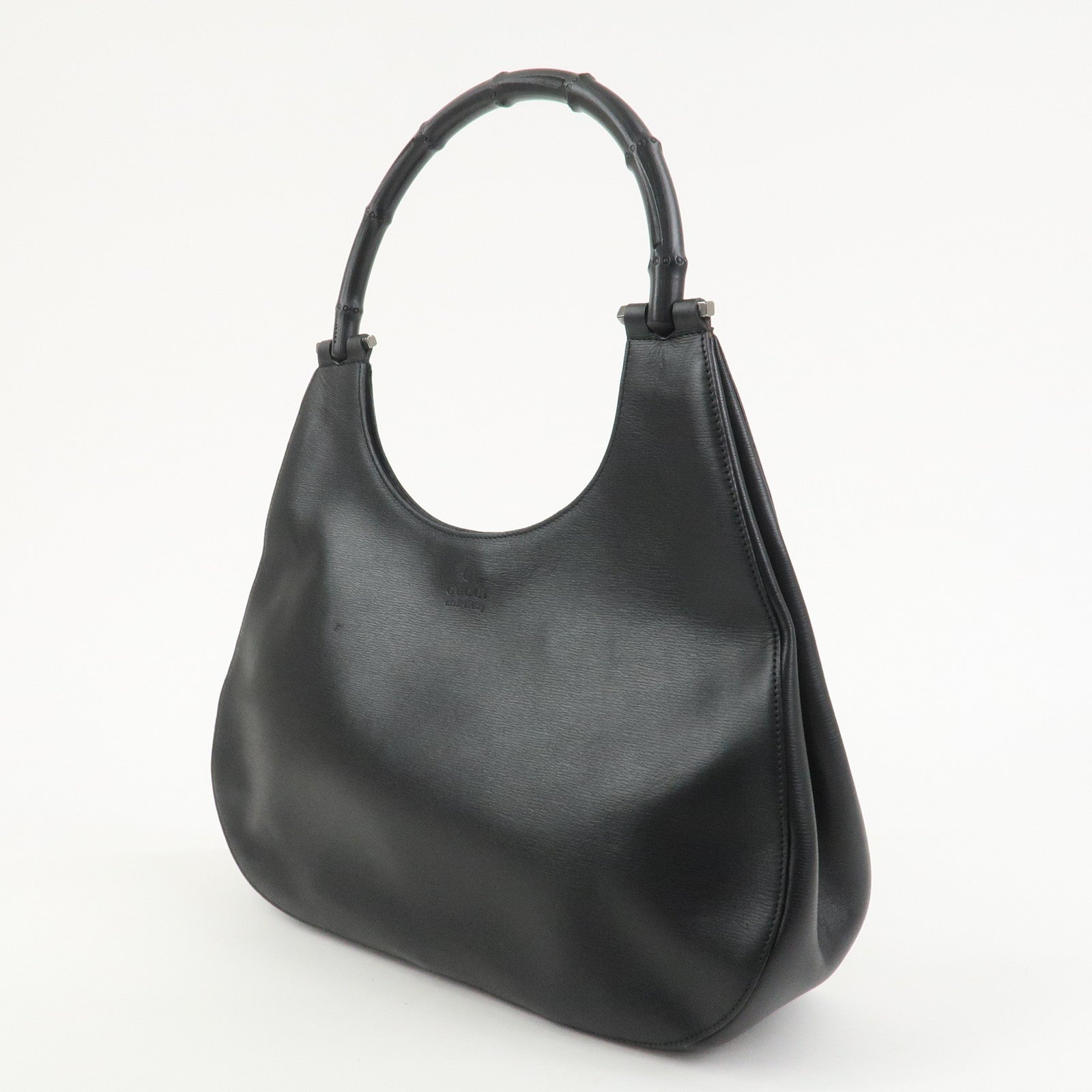 GUCCI Bamboo Leather Shoulder Bag Hand Bag Black 001.3760