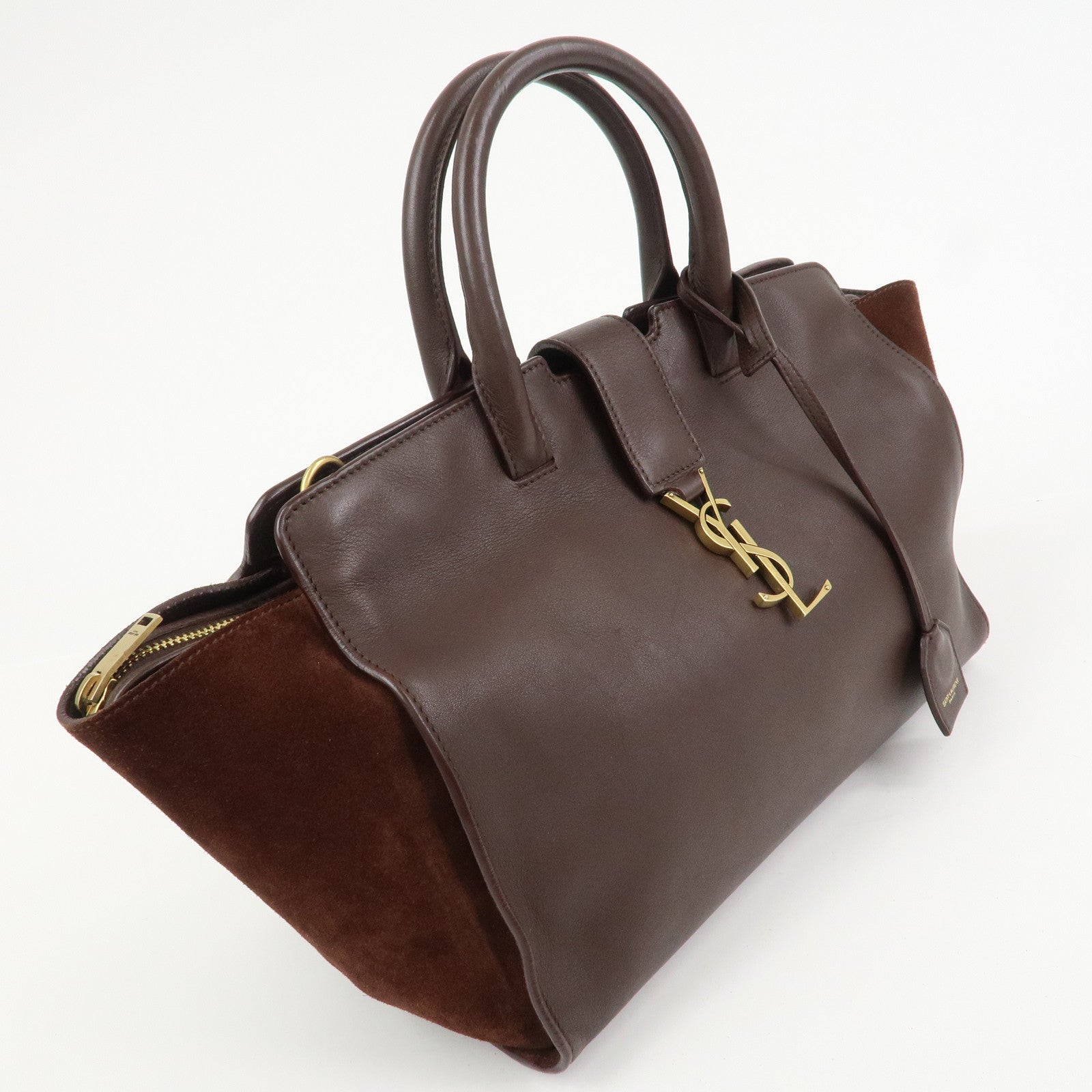 SAINT LAURENT Downtown Cabas Leather Suede 2WAY Bag Hand Bag Brown