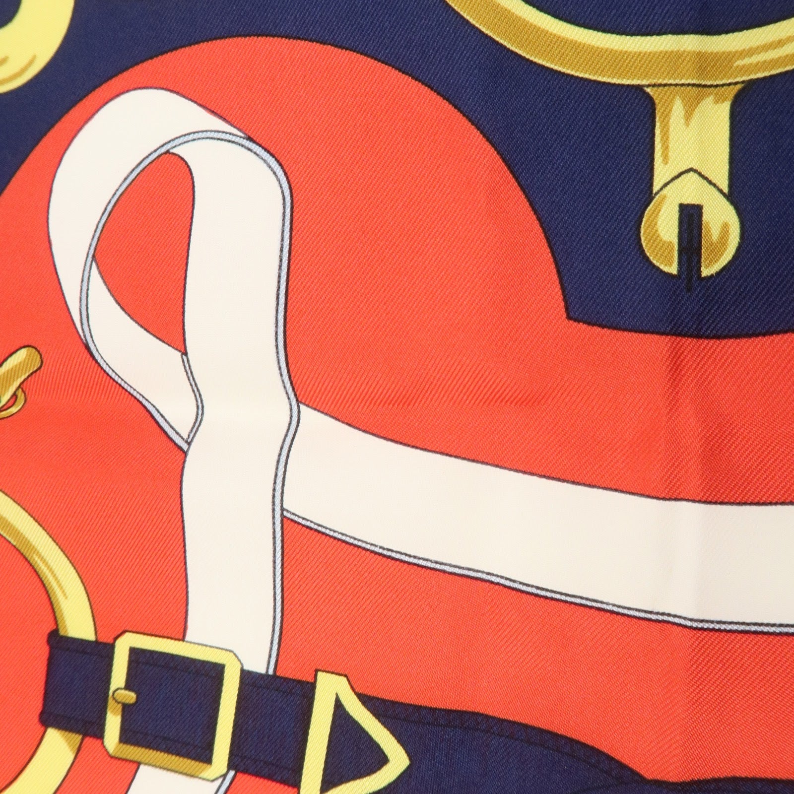 HERMES Carre 90 Silk 100% Scarf Eperon d'or White Navy