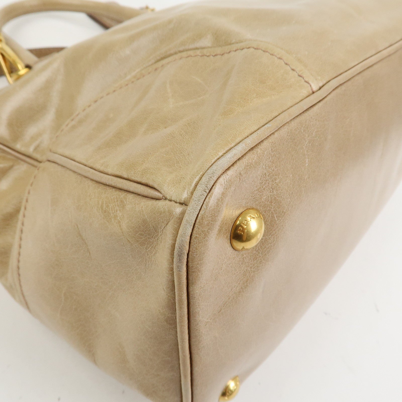 PRADA Logo Leather 2Way Bag Hand Bag Shoulder Bag Beige BN2323
