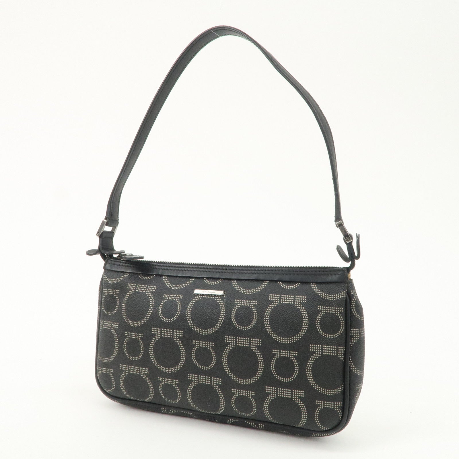 Ferragamo Gancini PVC Accessary Pouch Hand Bag Black