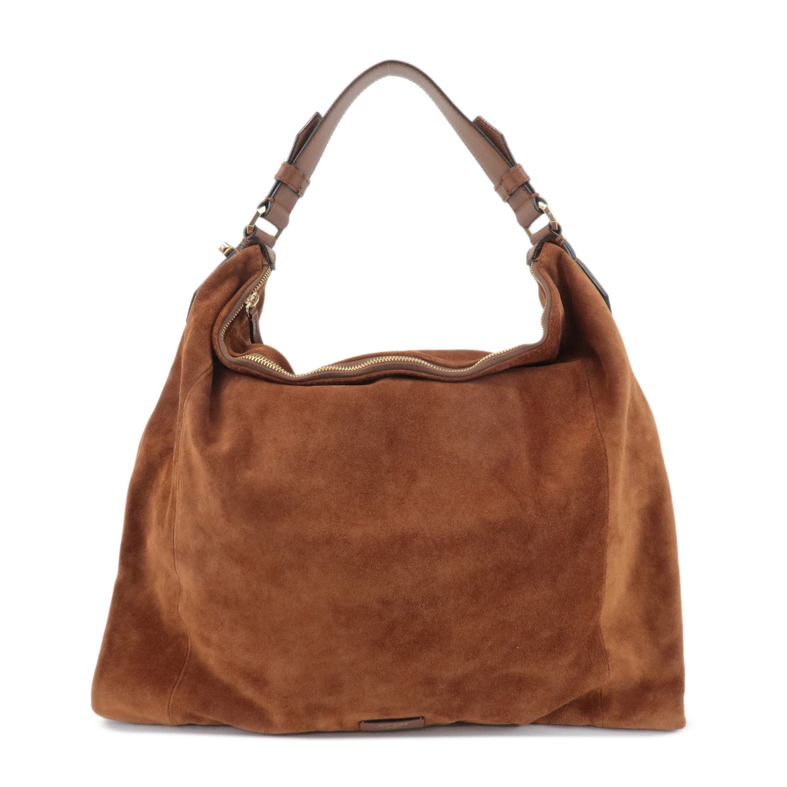 JIMMY CHOO Logo Suede Leather Shoulder Bag Hand Bag Brown Used