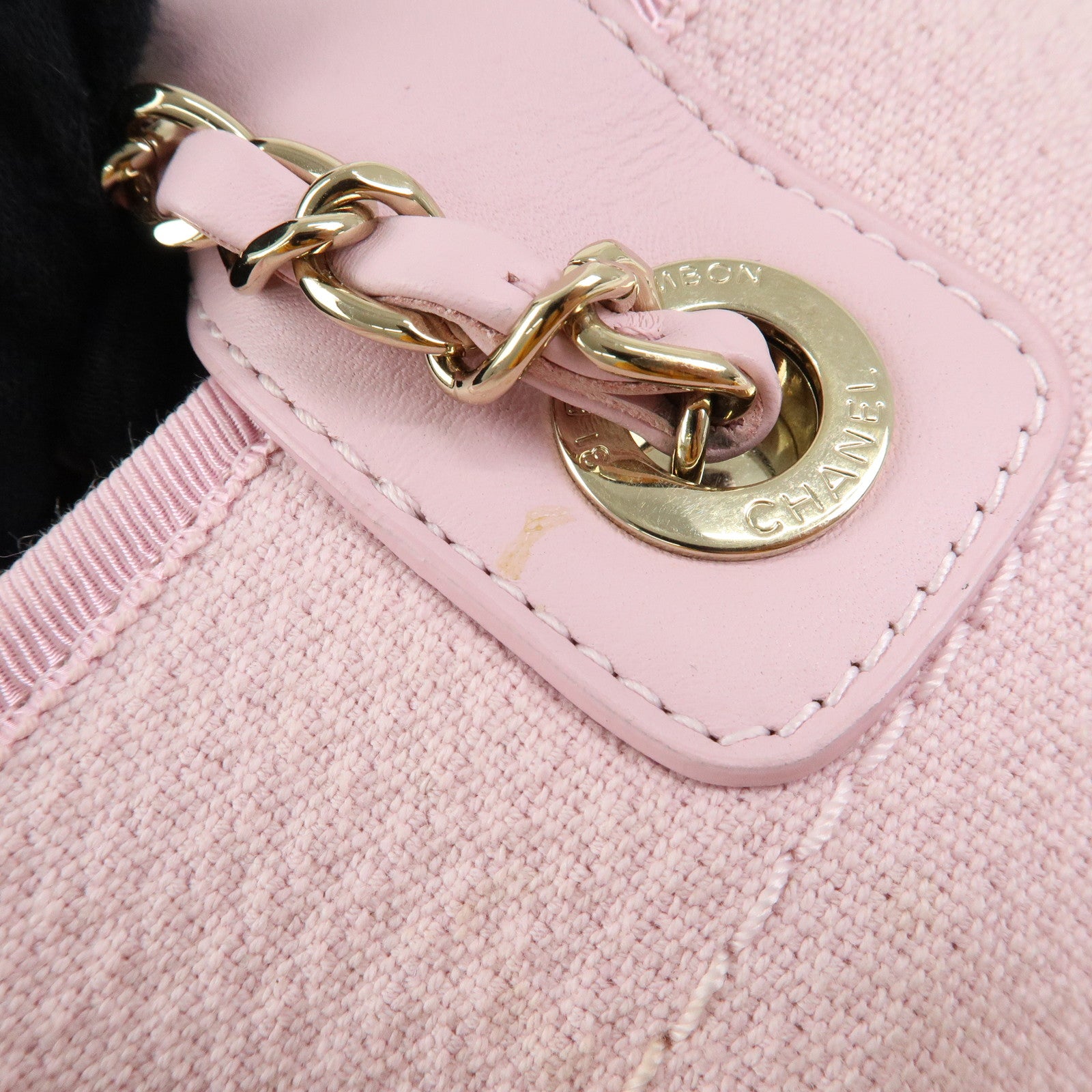 CHANEL Deauville MM Canvas Leather Tote Bag Shoulder Bag A67001