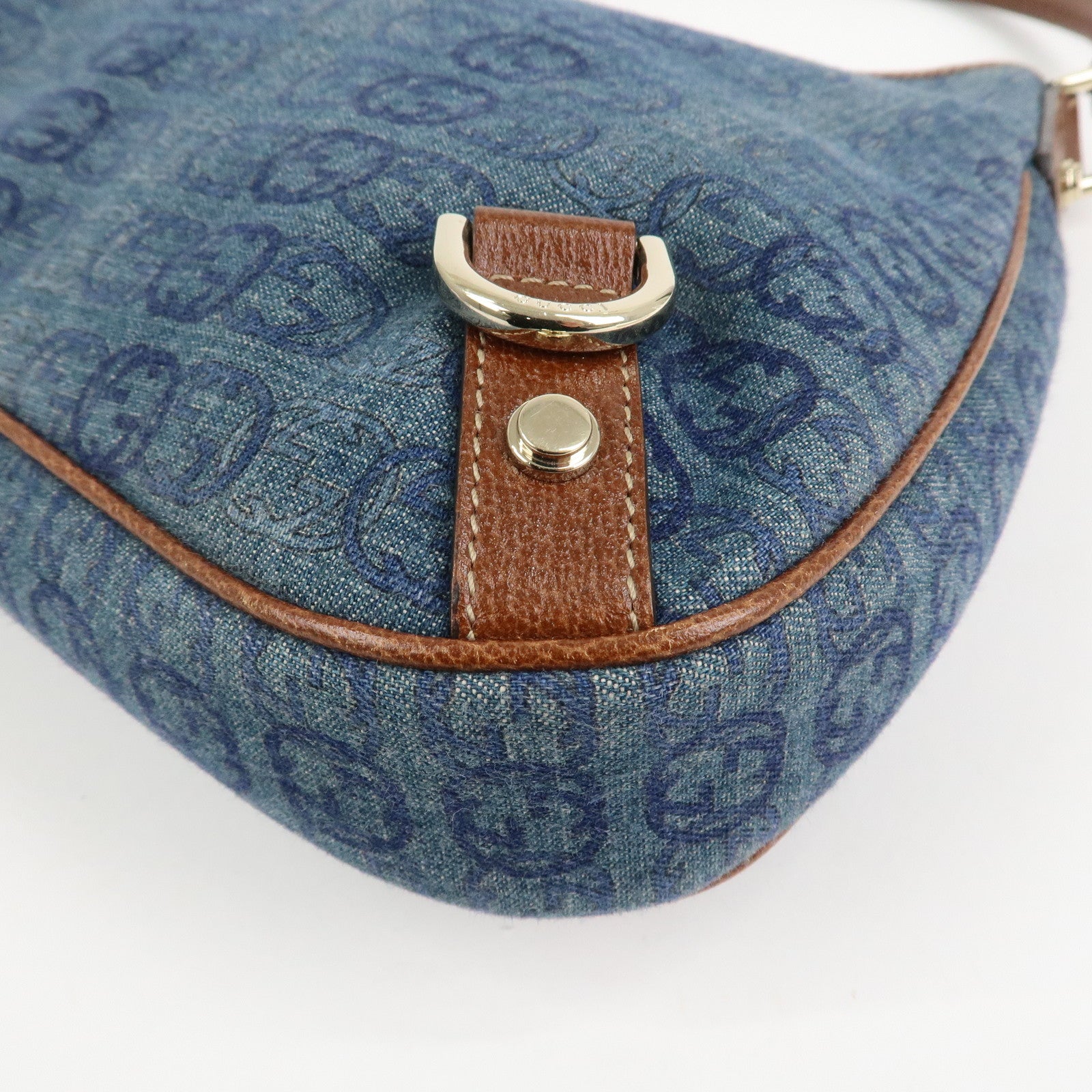 GUCCI Interlocking G Abbey GG Denim Shoulder Bag Brown Denim 130738