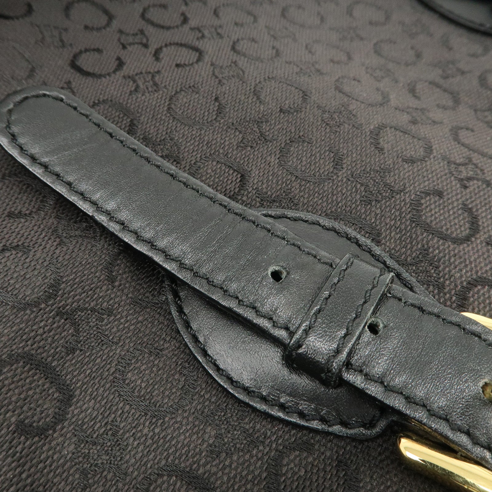 CELINE C Macadam Canvas Leather Tote Bag Shoulder Bag Black