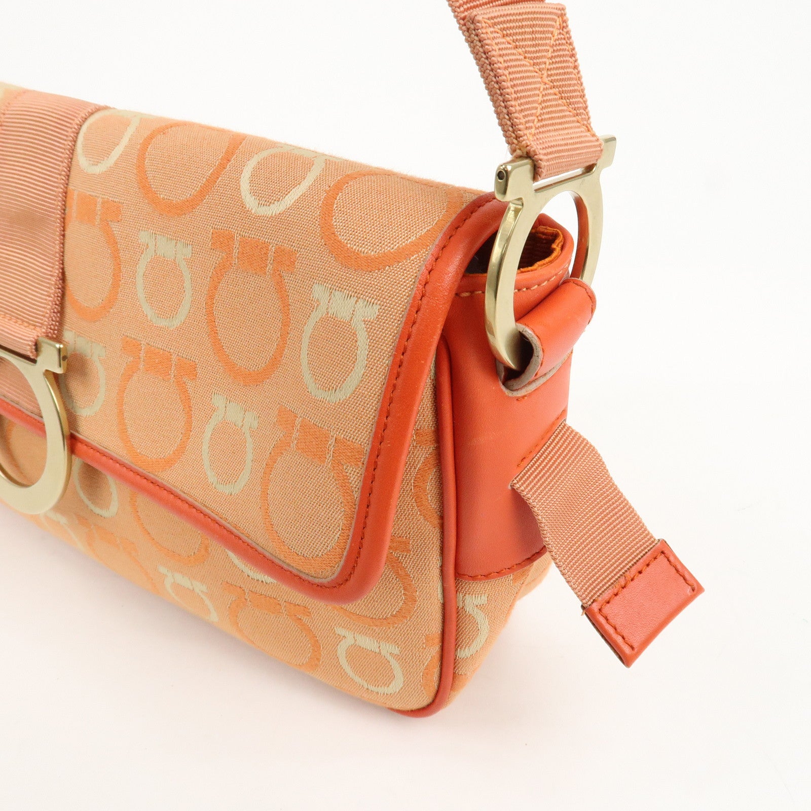 Ferragamo Gancini Canvas Leather Shoulder Bag Orange