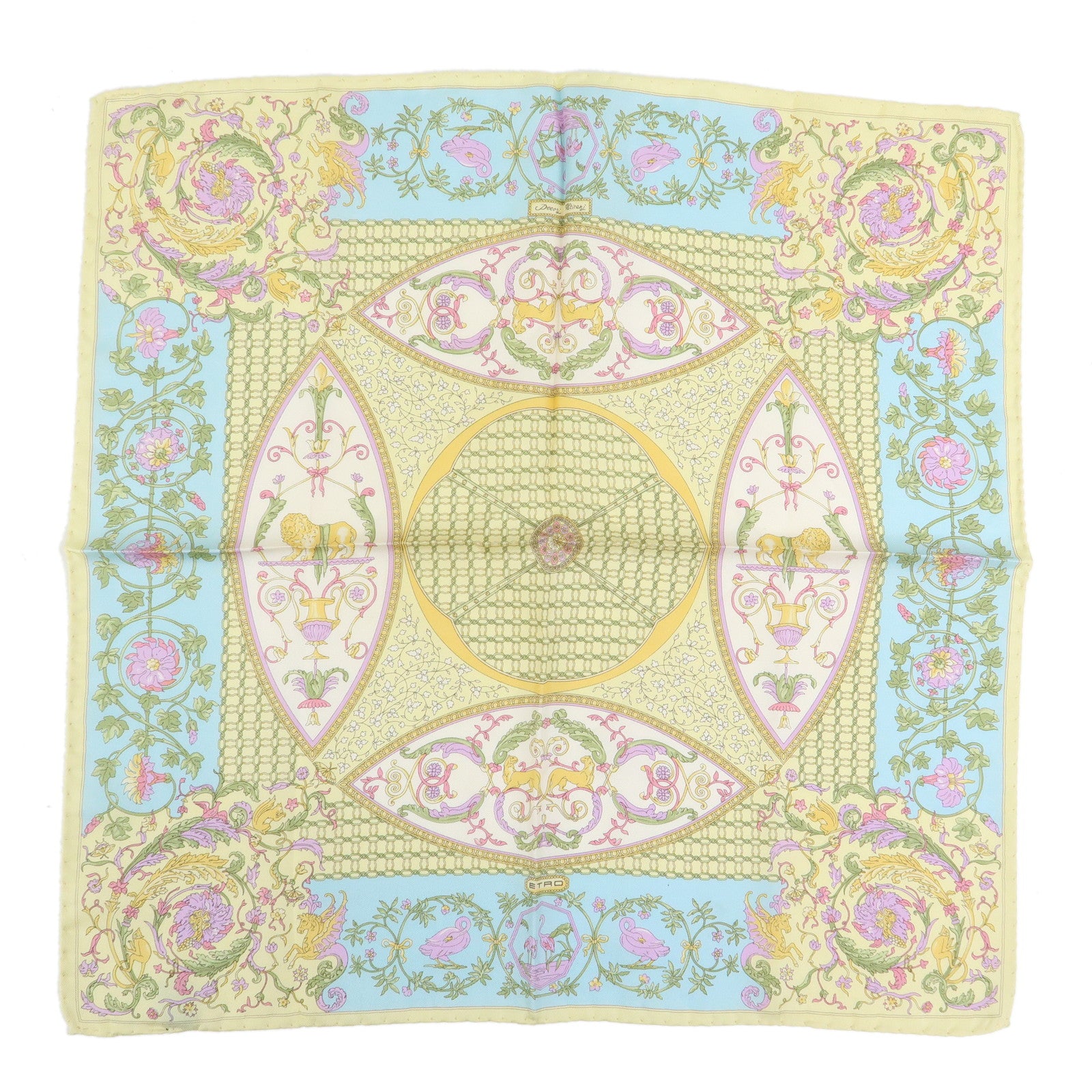 ETRO Set of 2 Silk Linen Scarf Peisley Flower Beige Yellow Blue