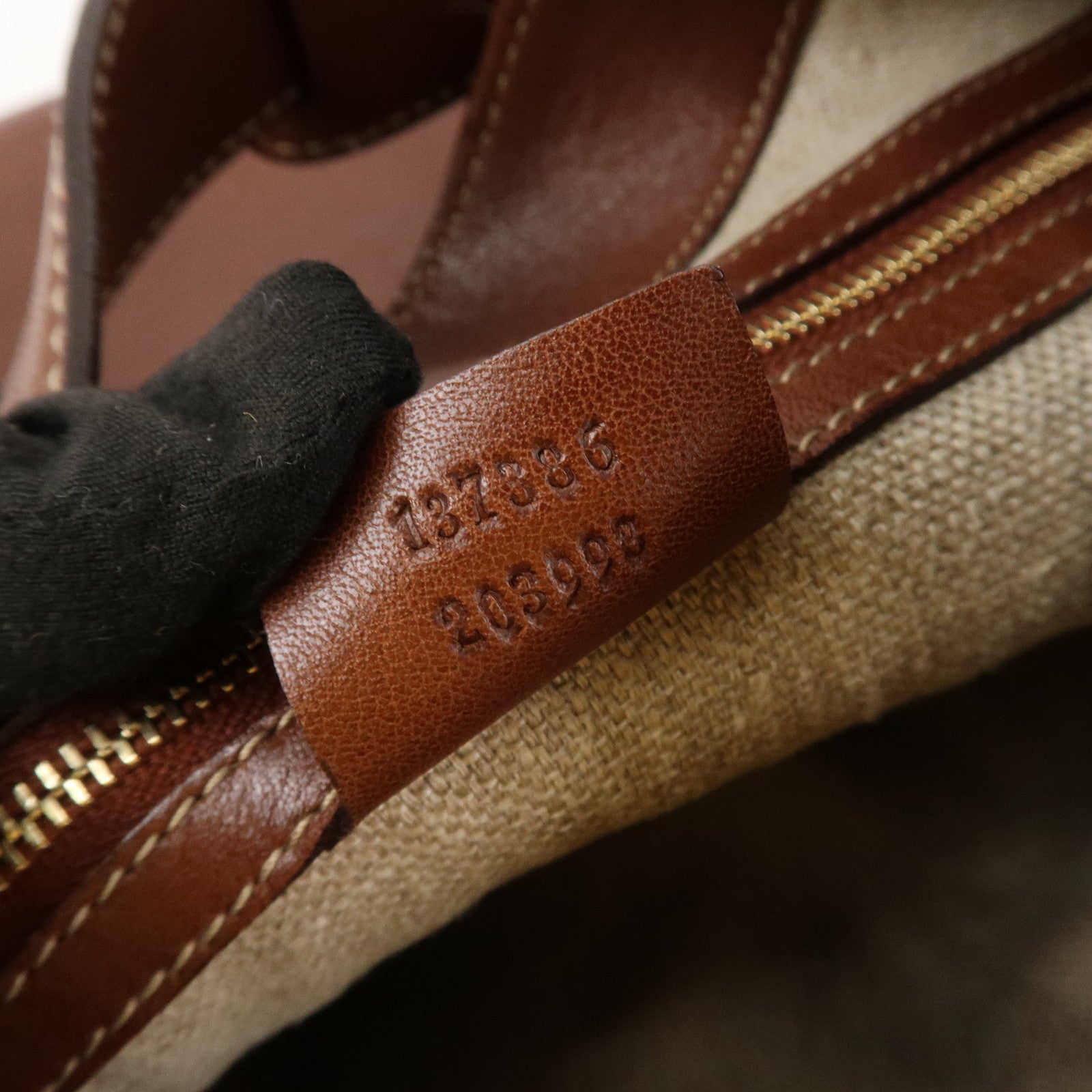 GUCCI Horsebit GG Canvas Leather Shoulder Bag Brown 137386