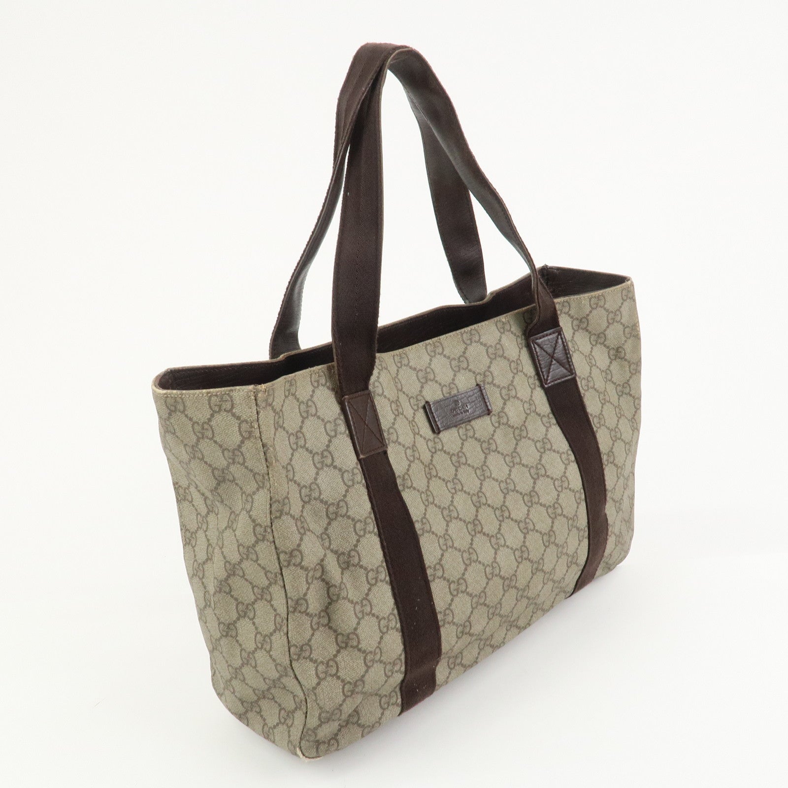 GUCCI GG Supreme Leather Tote Bag Hand Bag Beige Brown 141624