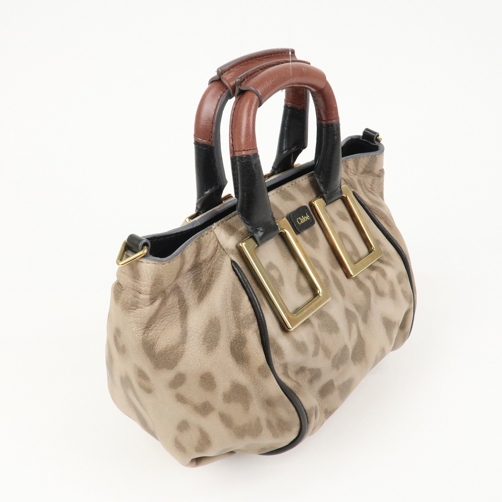 Chloe Logo Leather ETHEL 2Way Bag Hand Bag Shoulder Bag Leopard