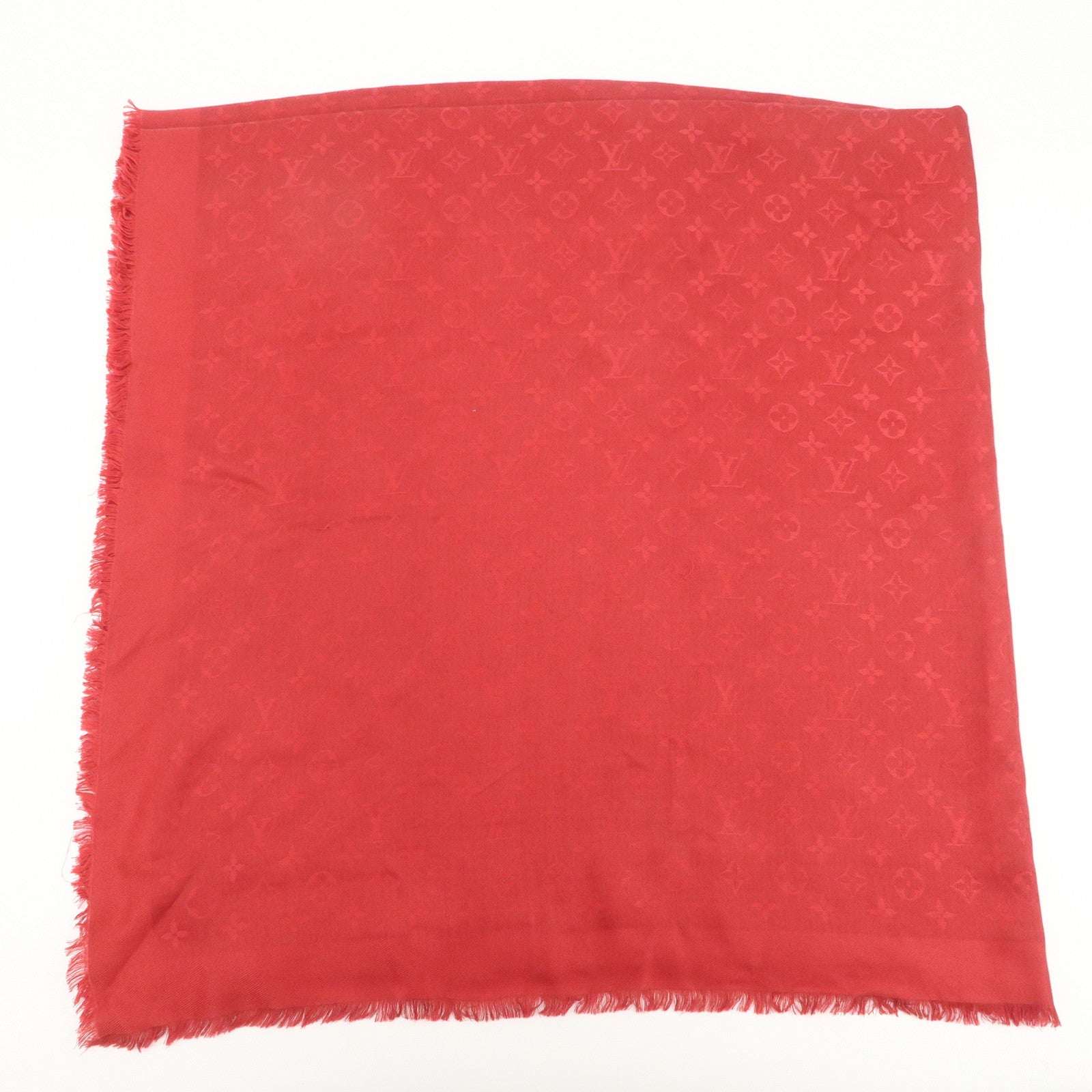 Louis Vuitton Monogram Silk Wool Large Scarf Shawl Red M72237