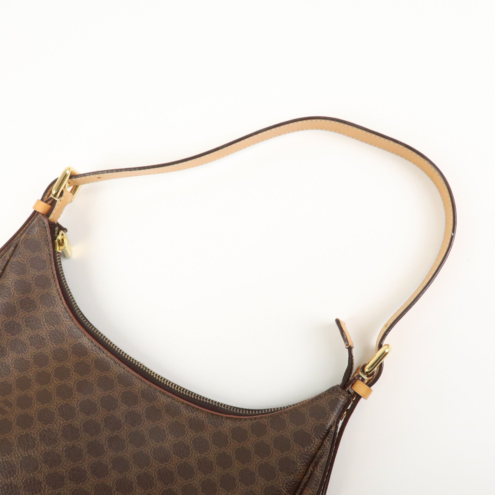 CELINE Macadam PVC Coating Canvas Leather Shoulder Bag Brown