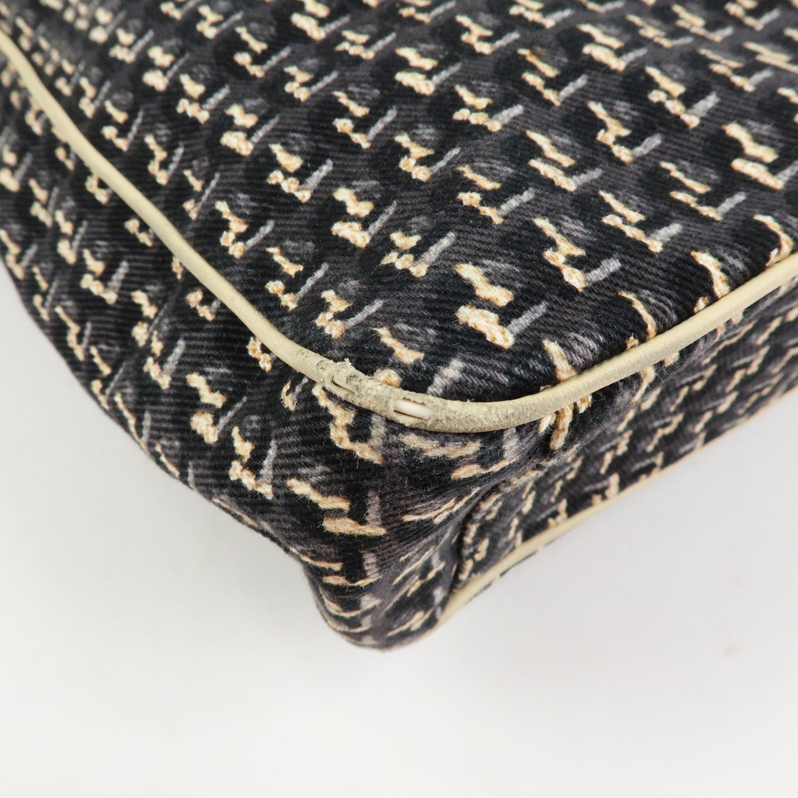 CHANEL Canvas Leather 2Way Bag Hand Bag Shoulder Bag Black Ivory