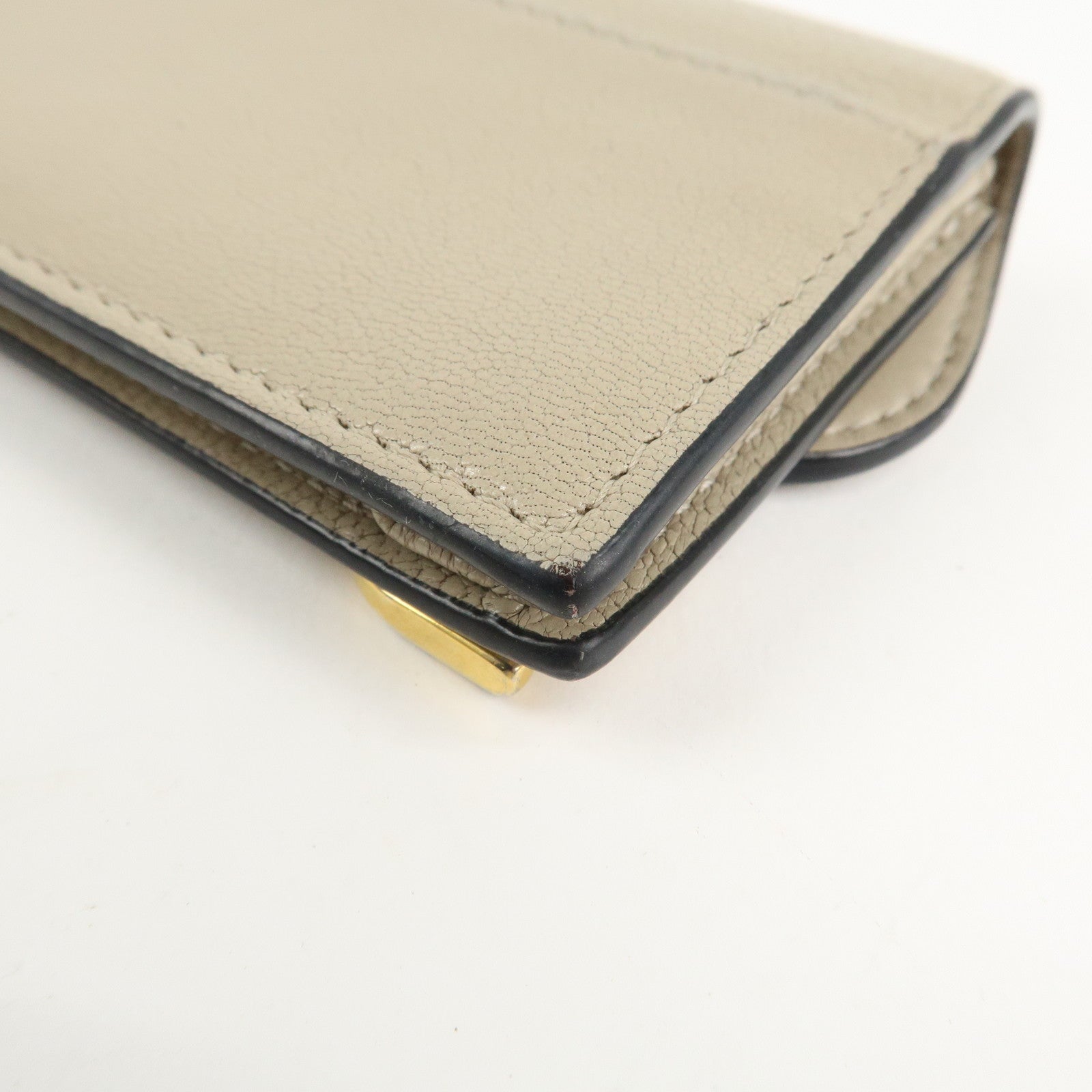 Christian Dior Leather Card Case Beige Gold HDW 44-MA-0248 Used