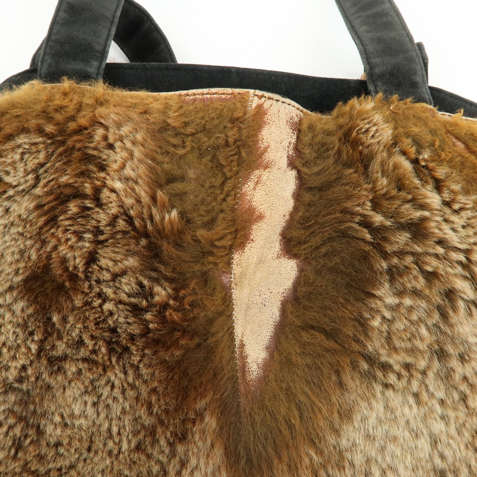 CHANEL COCO Mark Logo Fur Suede Tote Bag Hand Bag Brown