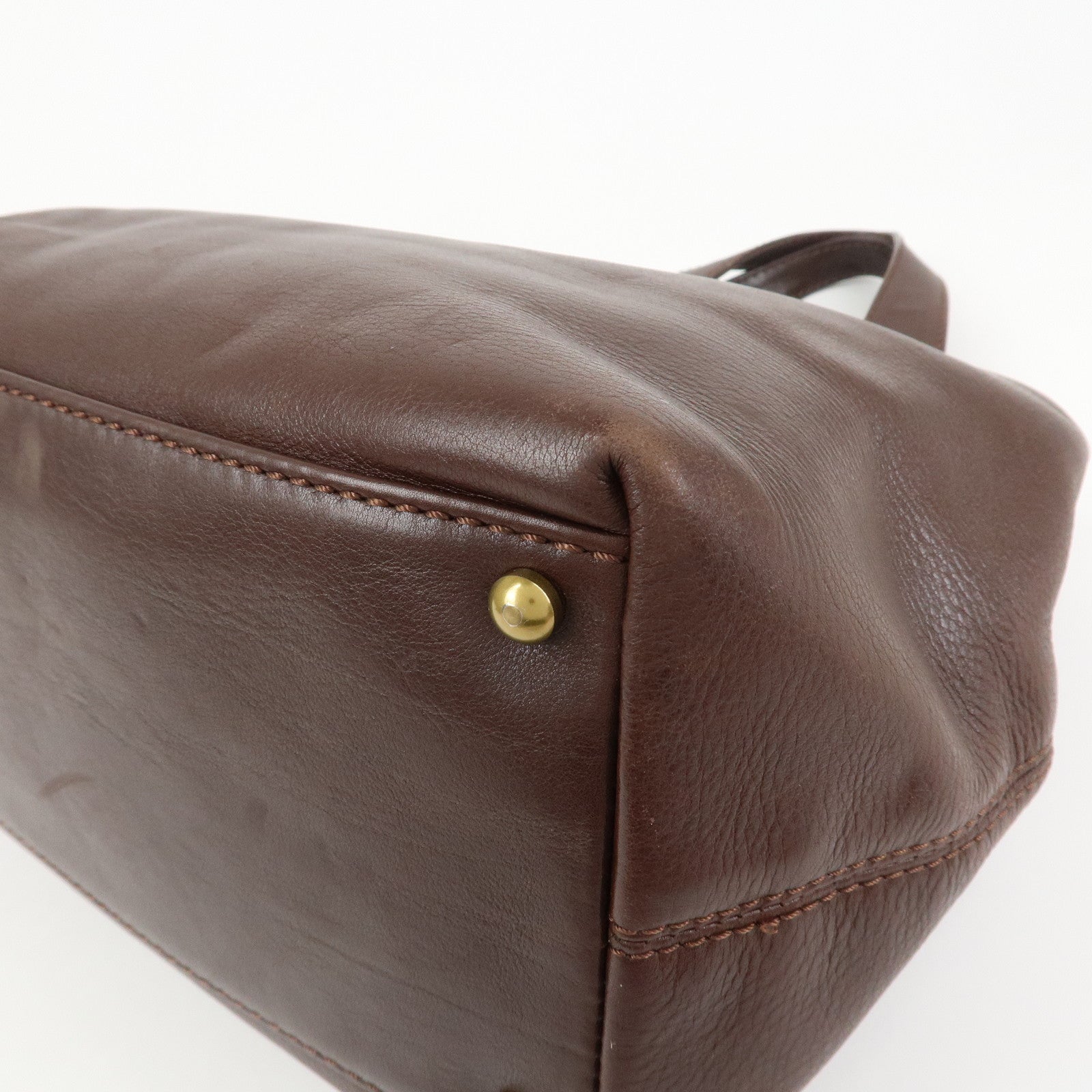 CHANEL Leather 2Way Bag Shoulder Bag Hand Bag Brown Gold