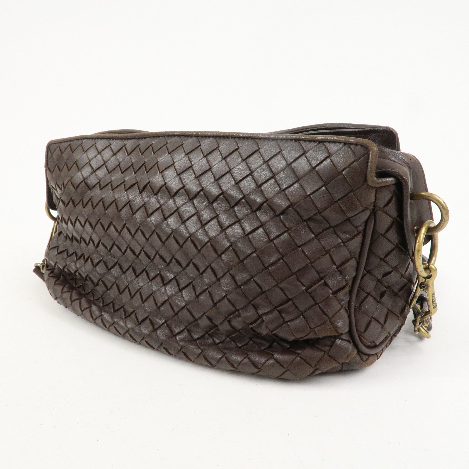 BOTTEGA VENETA Logo Intrecciato Leather Shoulder Bag Brown