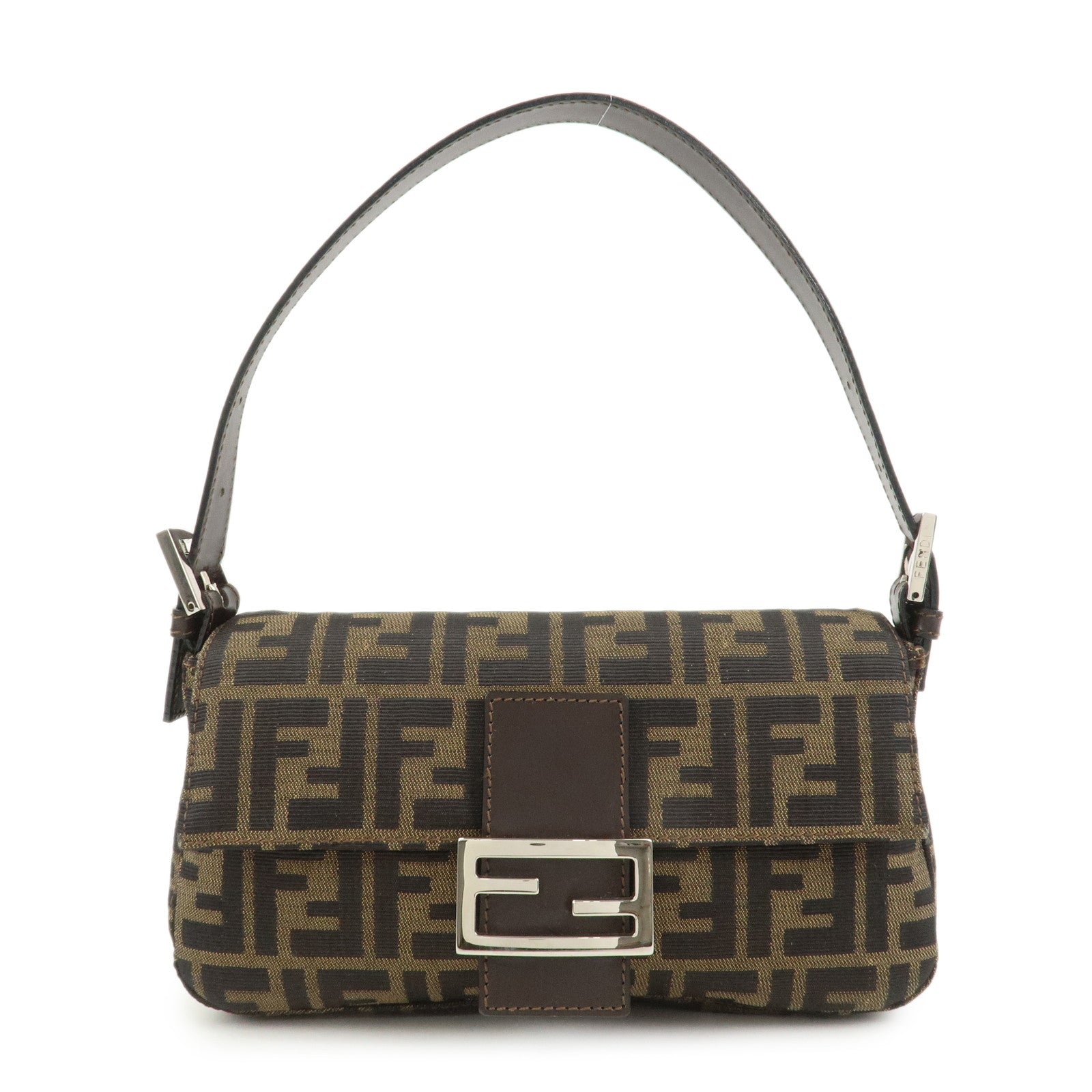 FENDI Mamma Baguette Canvas Leather Shoulder Bag Brown 26424