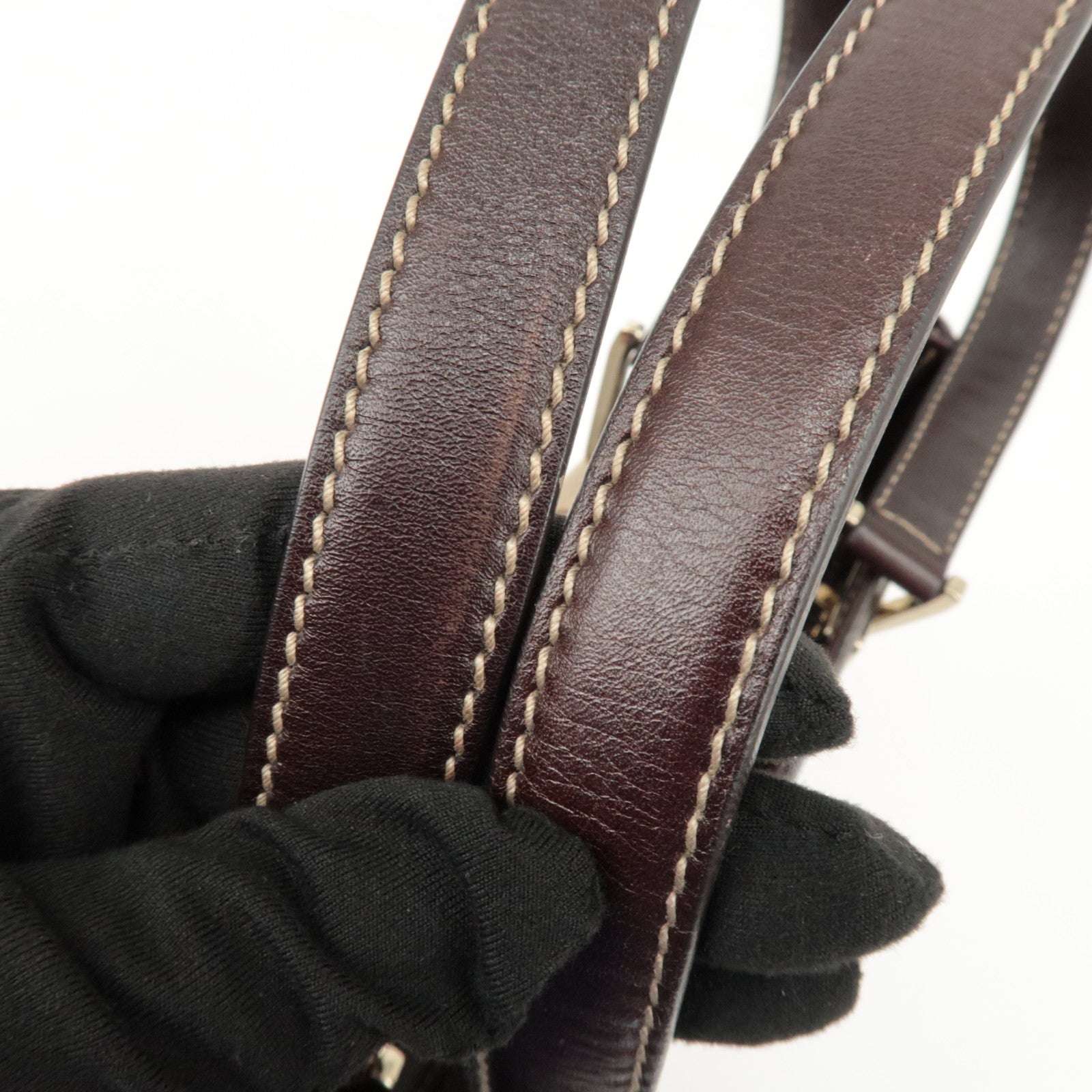 GUCCI GG Canvas Leather Tote Bag Hand Bag Beige Dark Brown 145994 Used