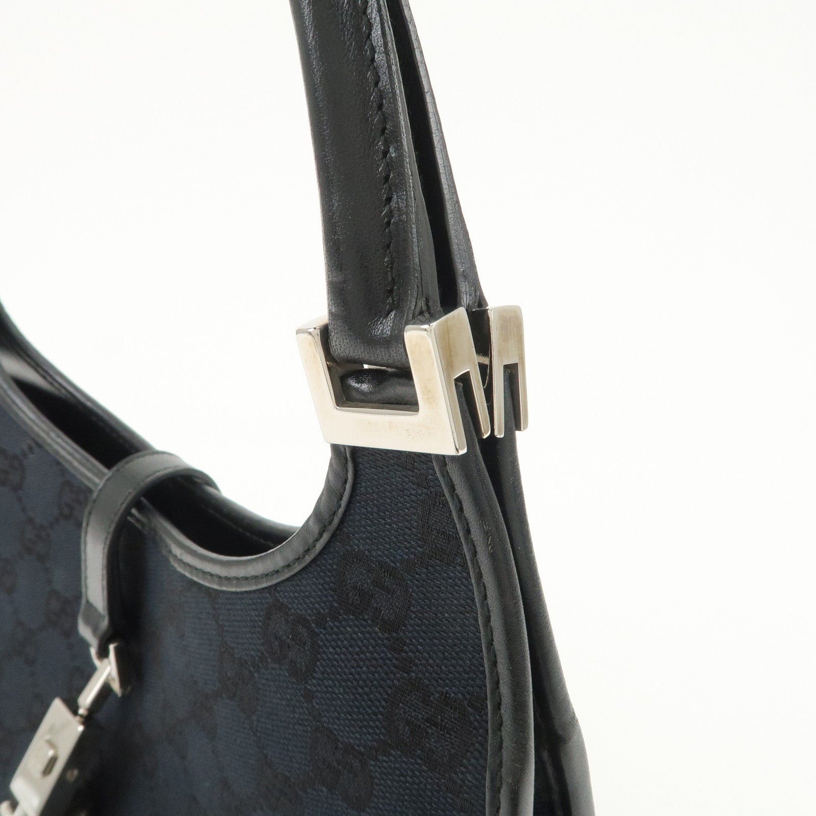 GUCCI Jackie GG Canvas Leather Shoulder Bag Hand Bag Black 002.1068