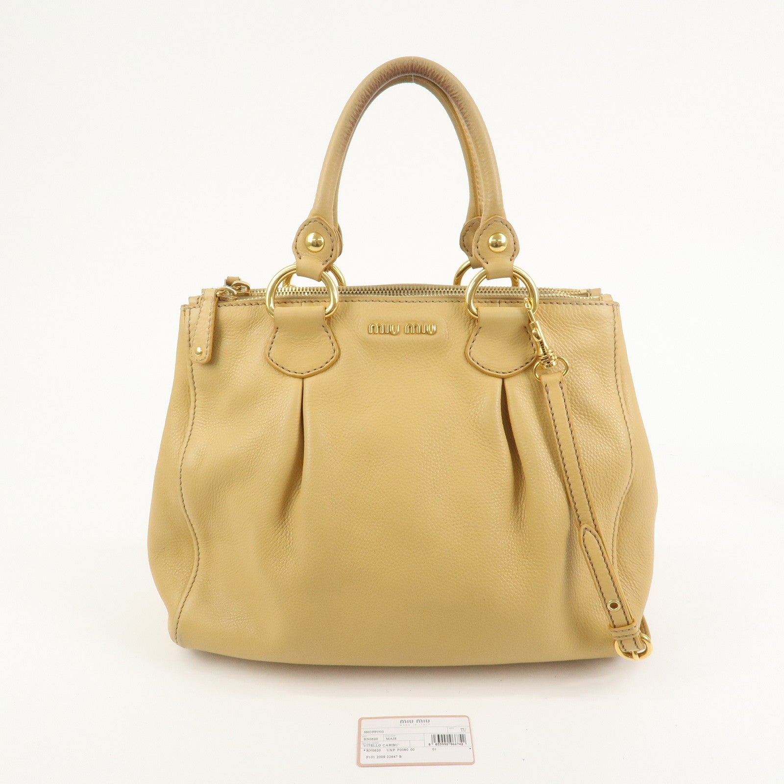 MIU MIU Leather 2Way Shoulder Bag Hand Bag Beige RN0620