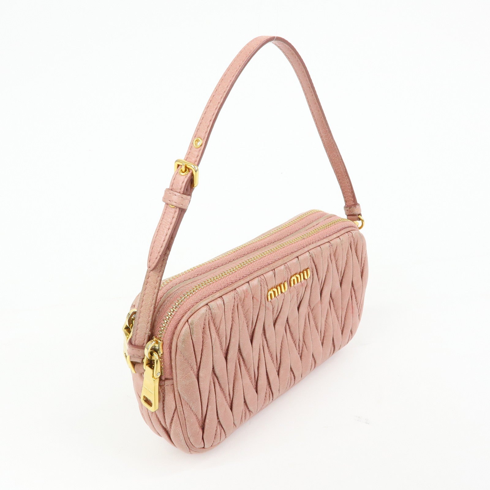 MIU MIU Matelasse Leather Hand Bag Accessory Pouch Pink