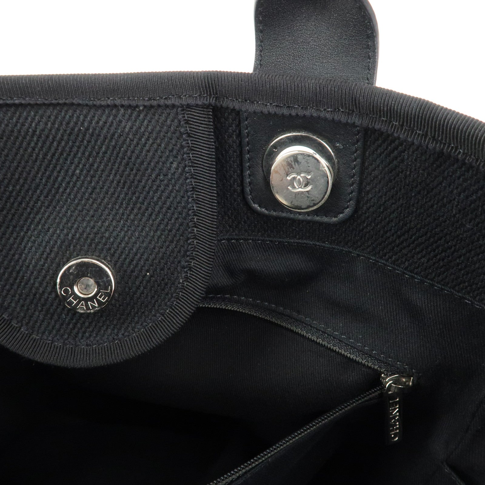 CHANEL Deauville GM Canvas Leather 2Way Tote Bag Black A66941