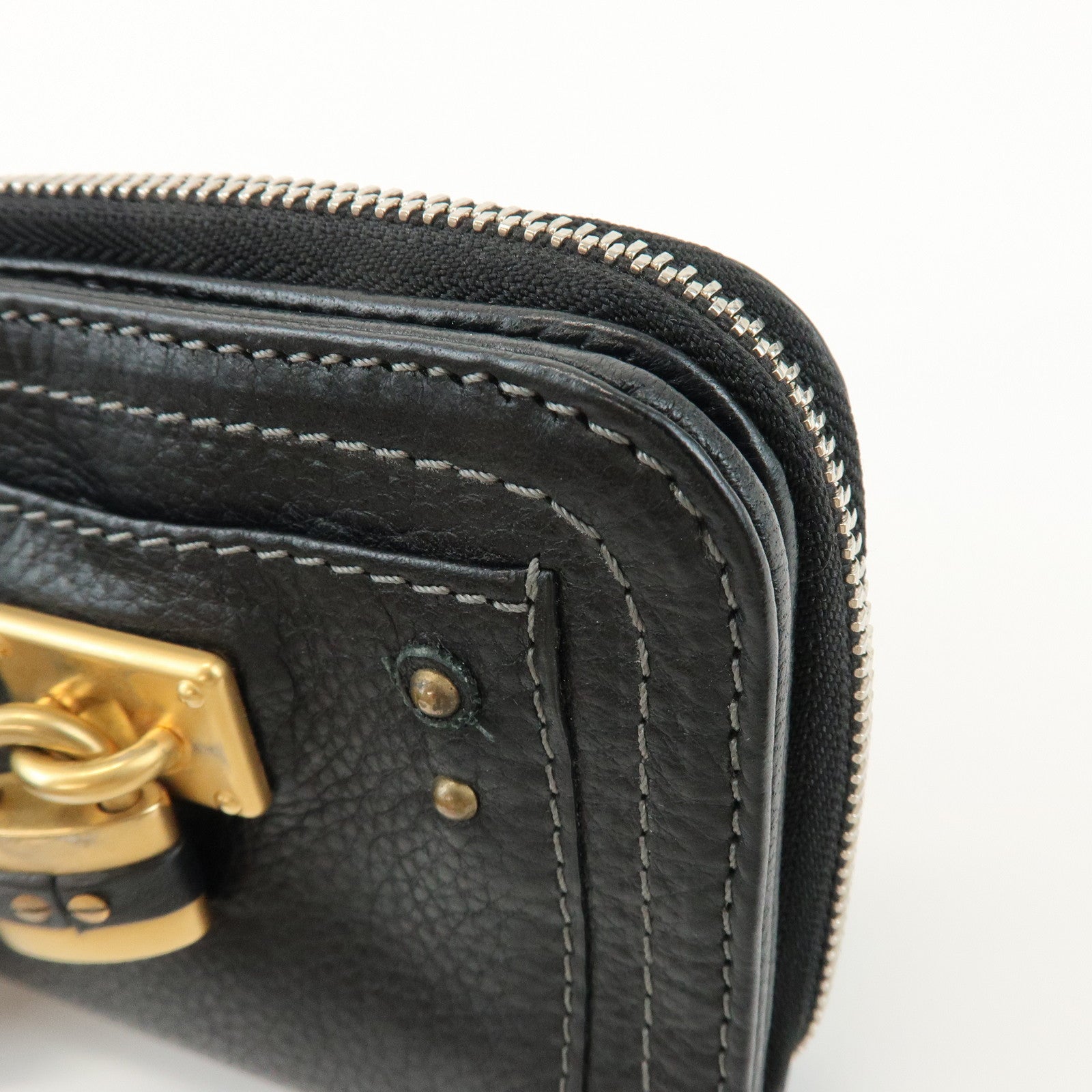 Chloe Logo Leather Round Zippy Compact Wallet Black
