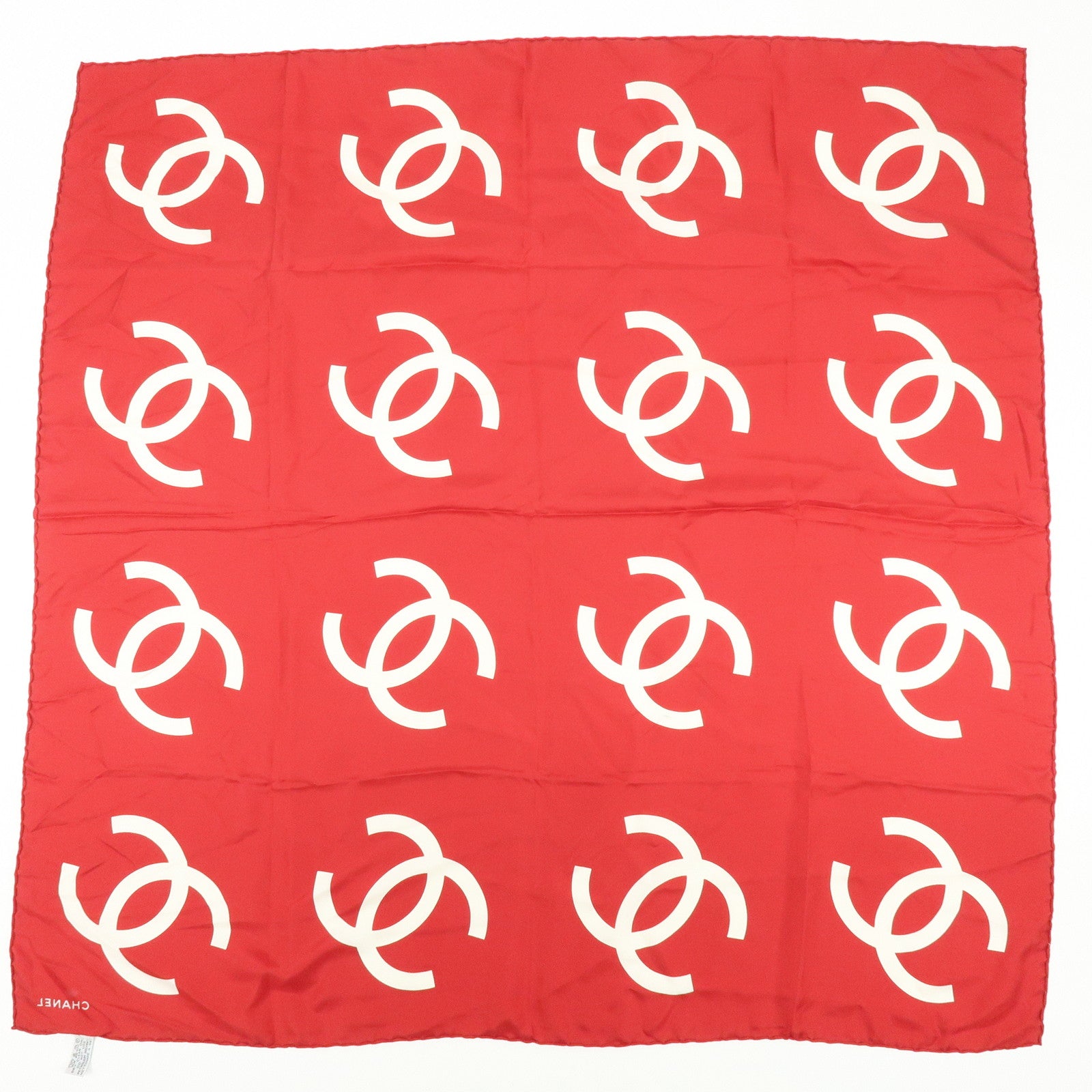 CHANEL COCO Mark Silk 100% Scarf Red White