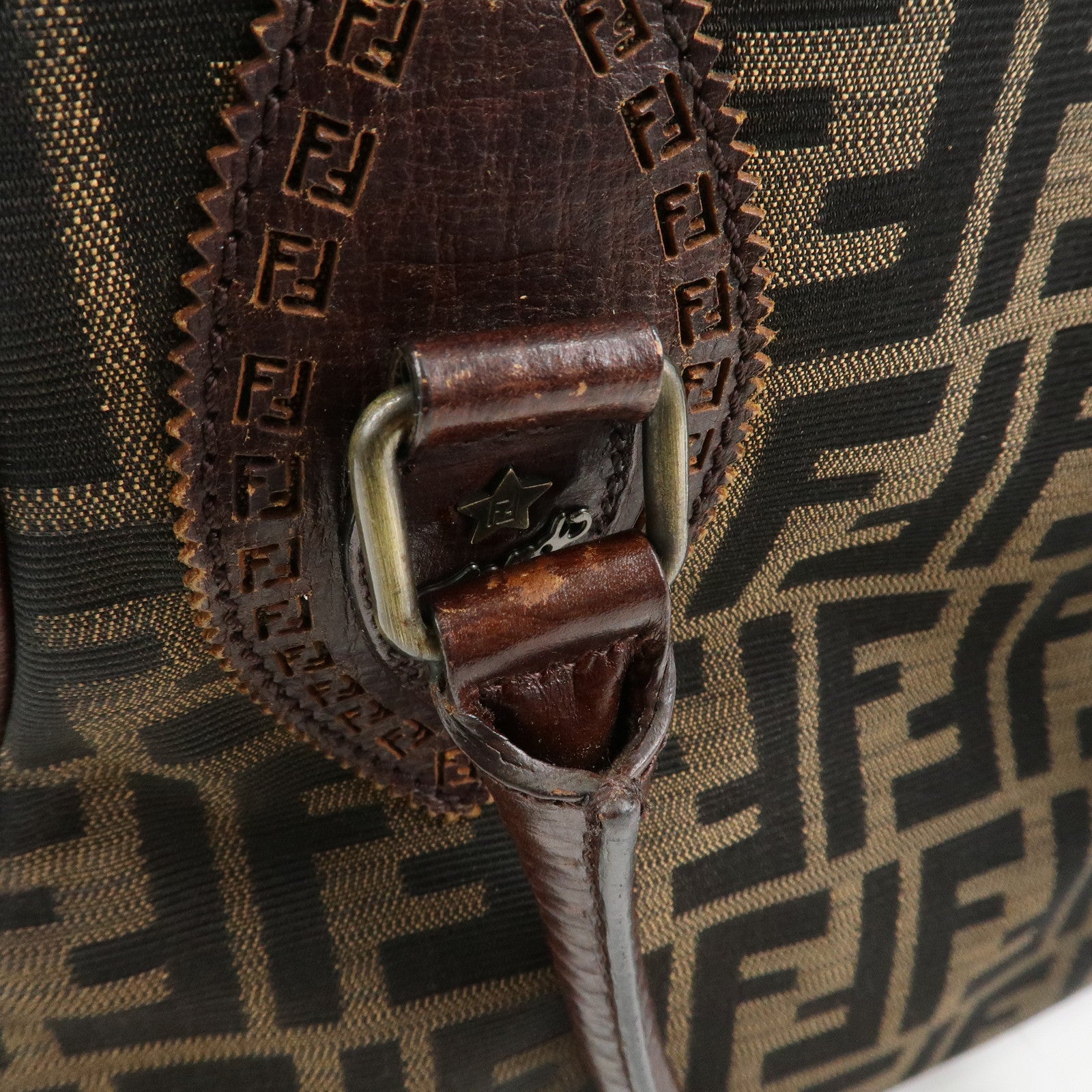 FENDI Ethnico Zucca Canvas Leather Tote Bag Shoulder Bag 8BN157