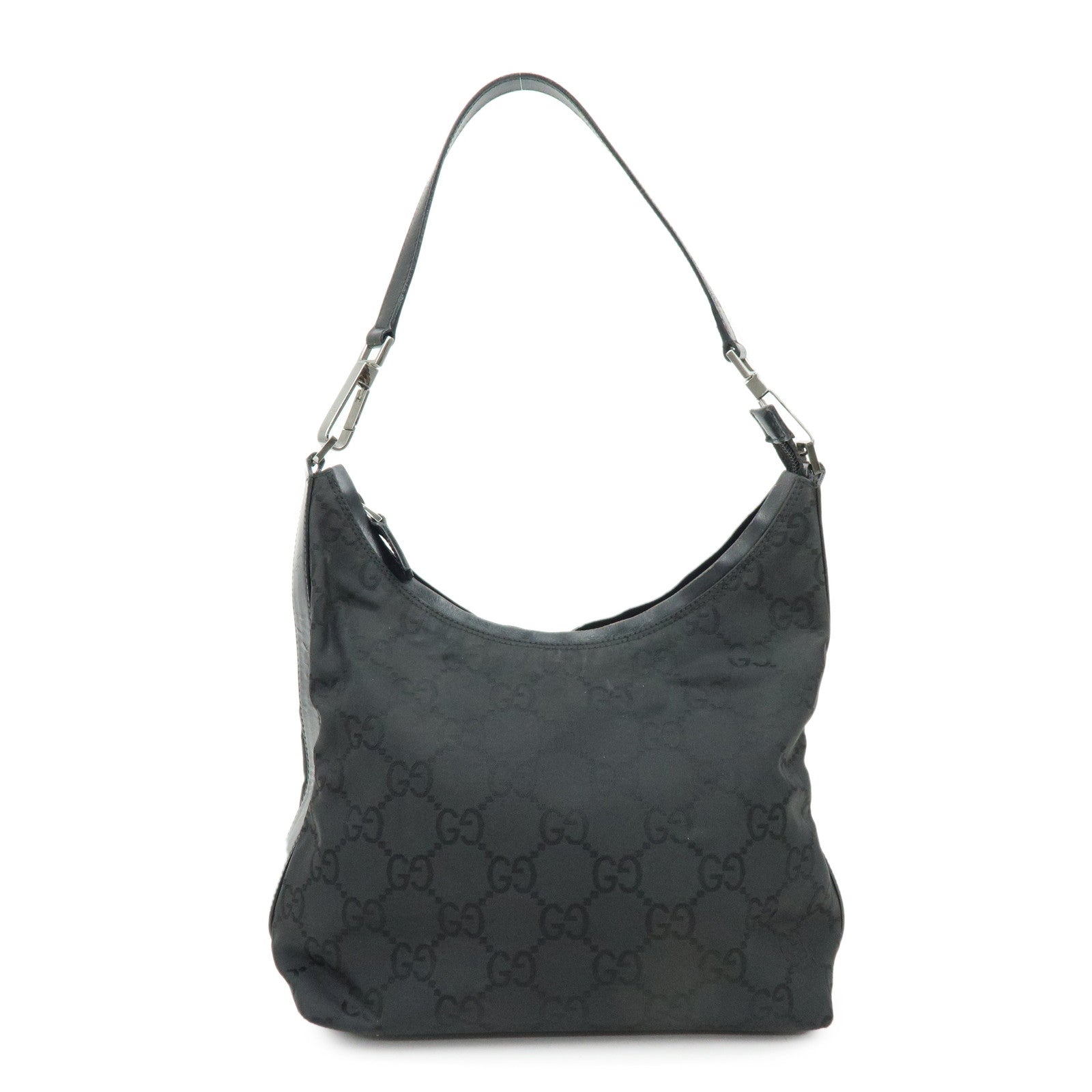 GUCCI Logo GG Nylon Leather Shoulder Bag Hand Bag Black 28335