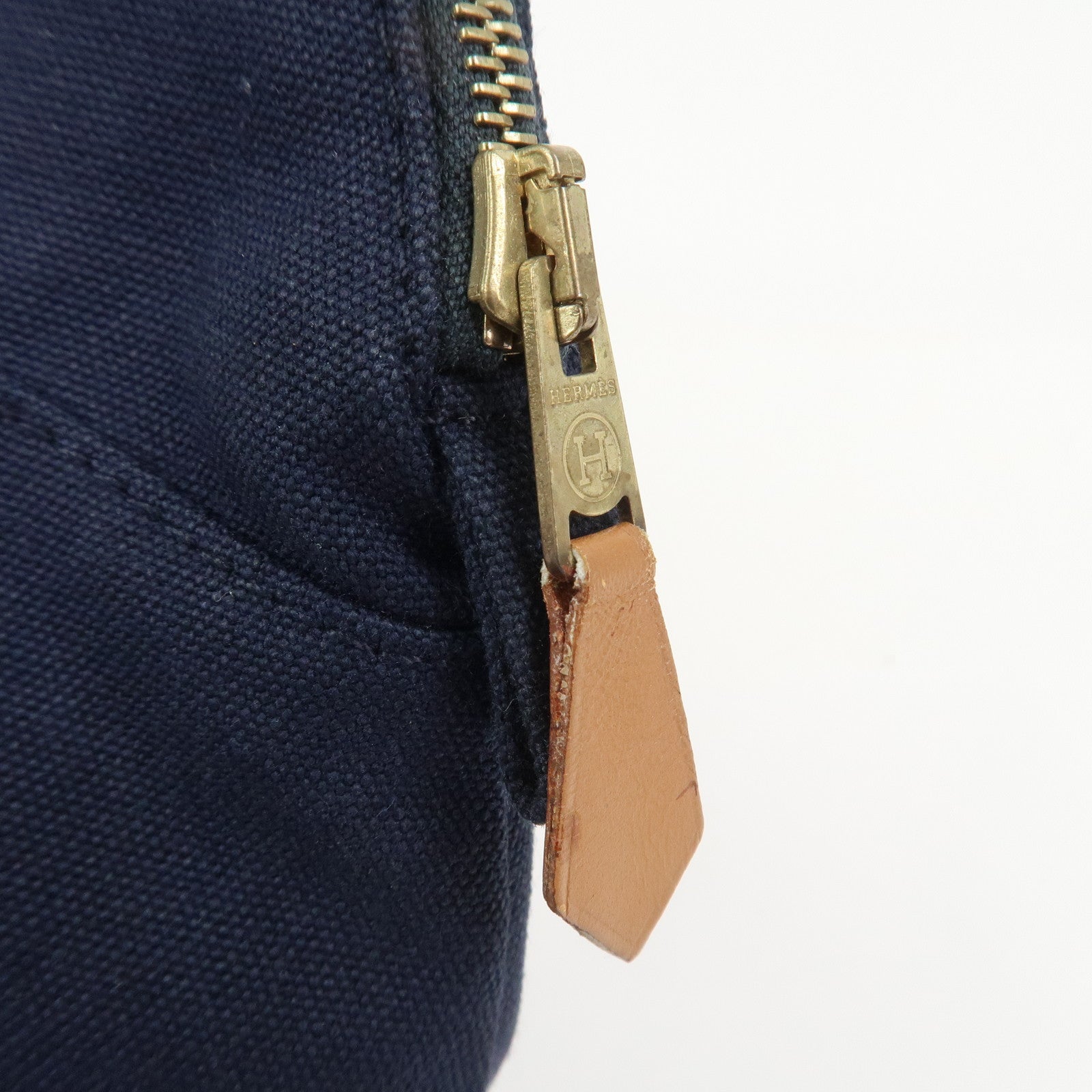 HERMES Canvas Leather Bolide Pouch MM Cosmetic Pouch Navy