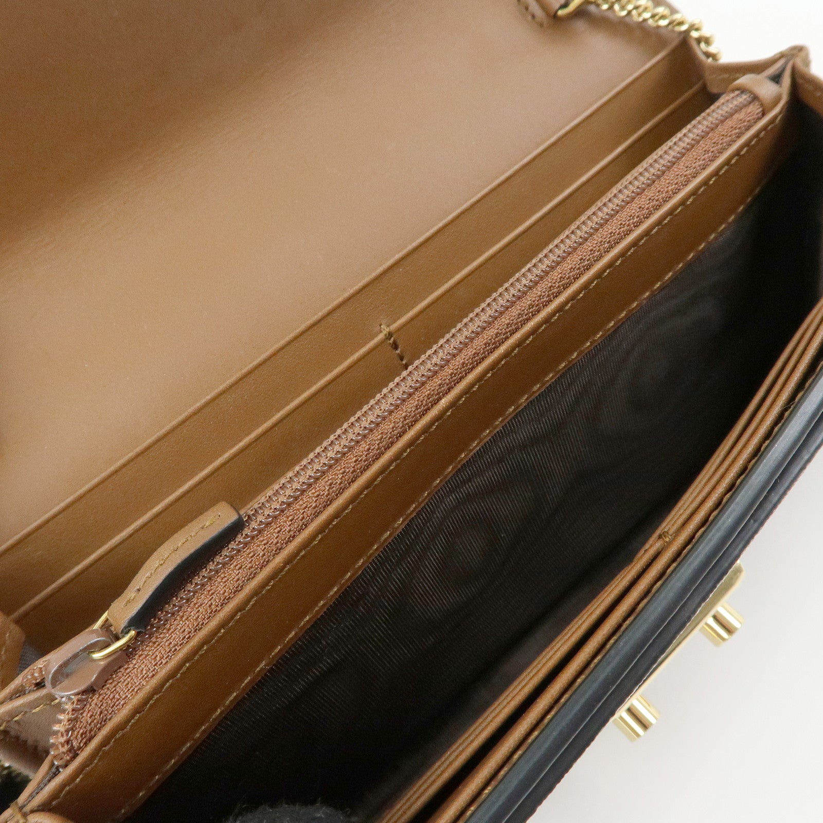 GUCCI GG Supreme Leather Chain Long Wallet WOC Beige Black 453506