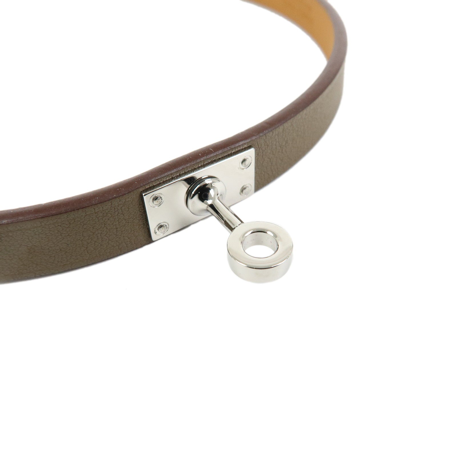 HERMES Leather Kelly Double Tour Bracelet B Stamped Greige