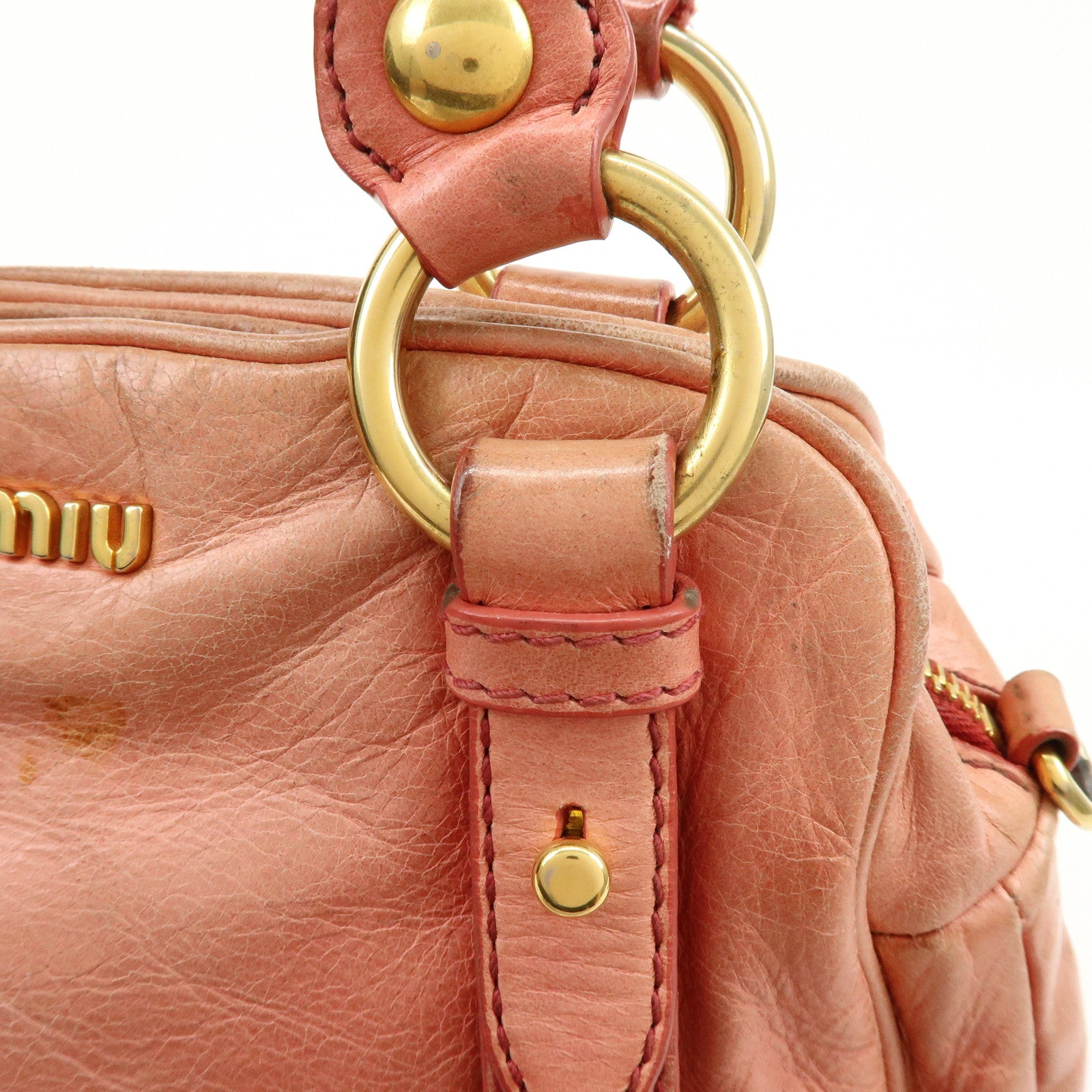 MIU MIU Leather 2Way Bag Hand Bag Shoulder Bag Pink