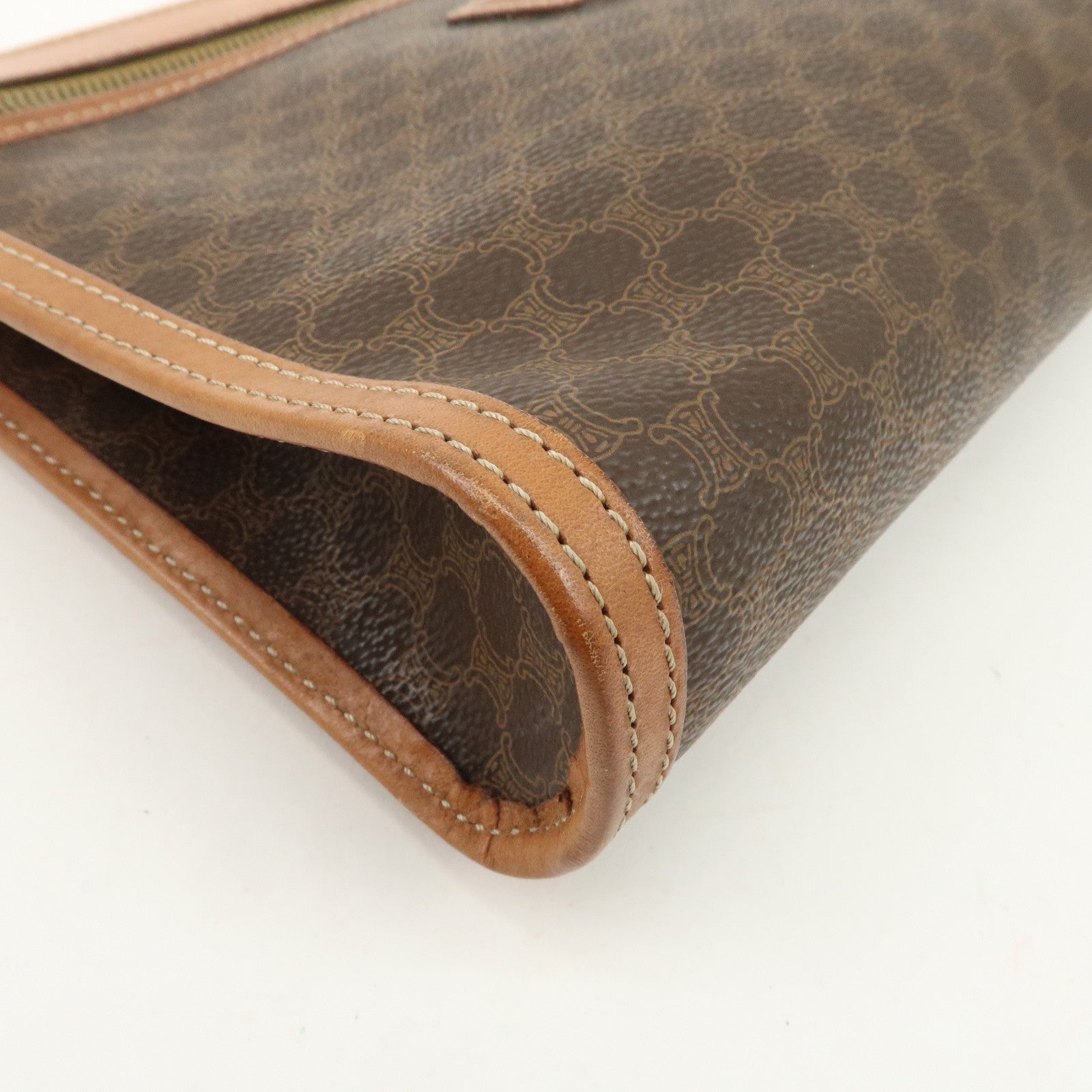 CELINE Macadam PVC Leather Clutch Bag Brown Gold HDW
