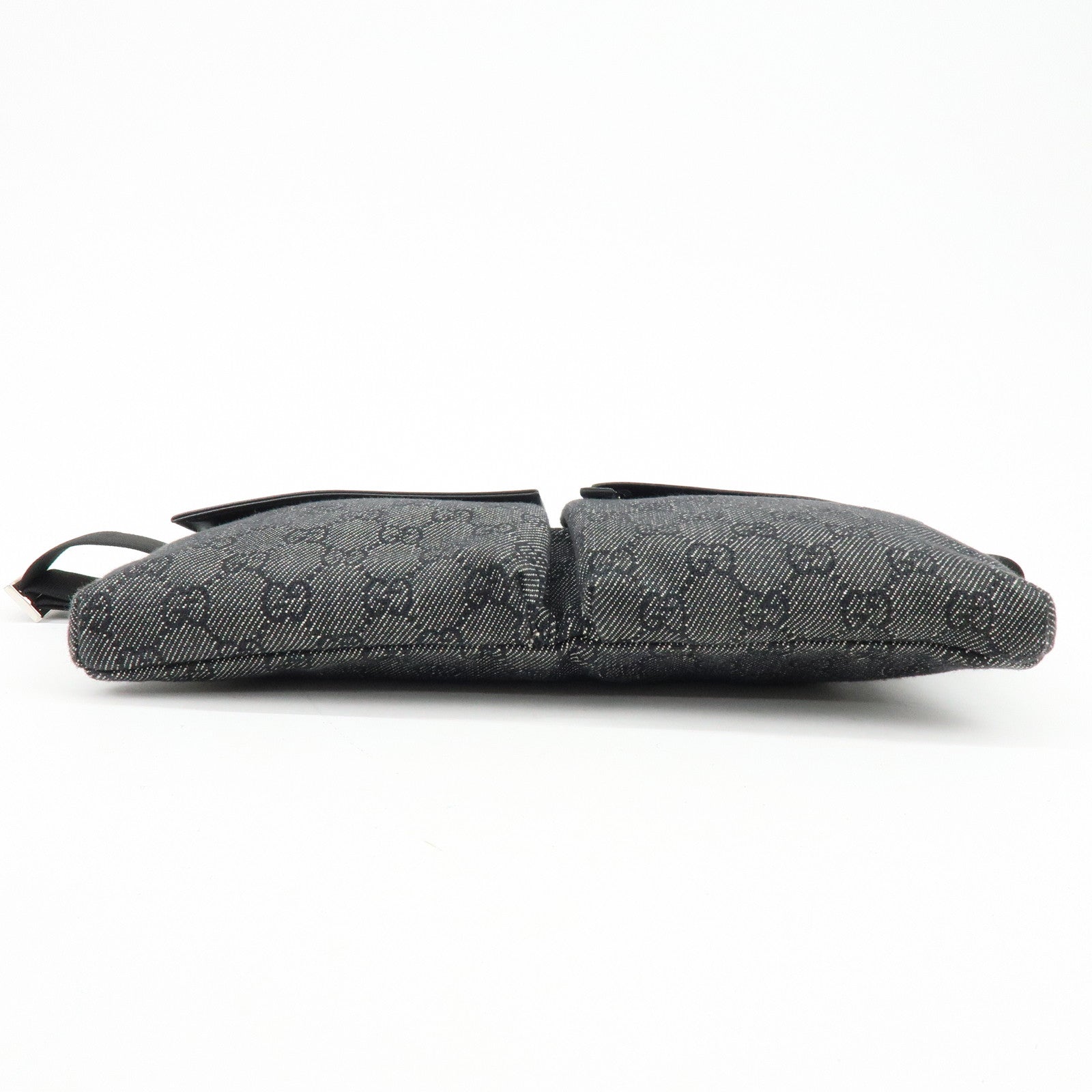 GUCCI GG Denim Leather Waist Bag Crossbody Bag Black 28566