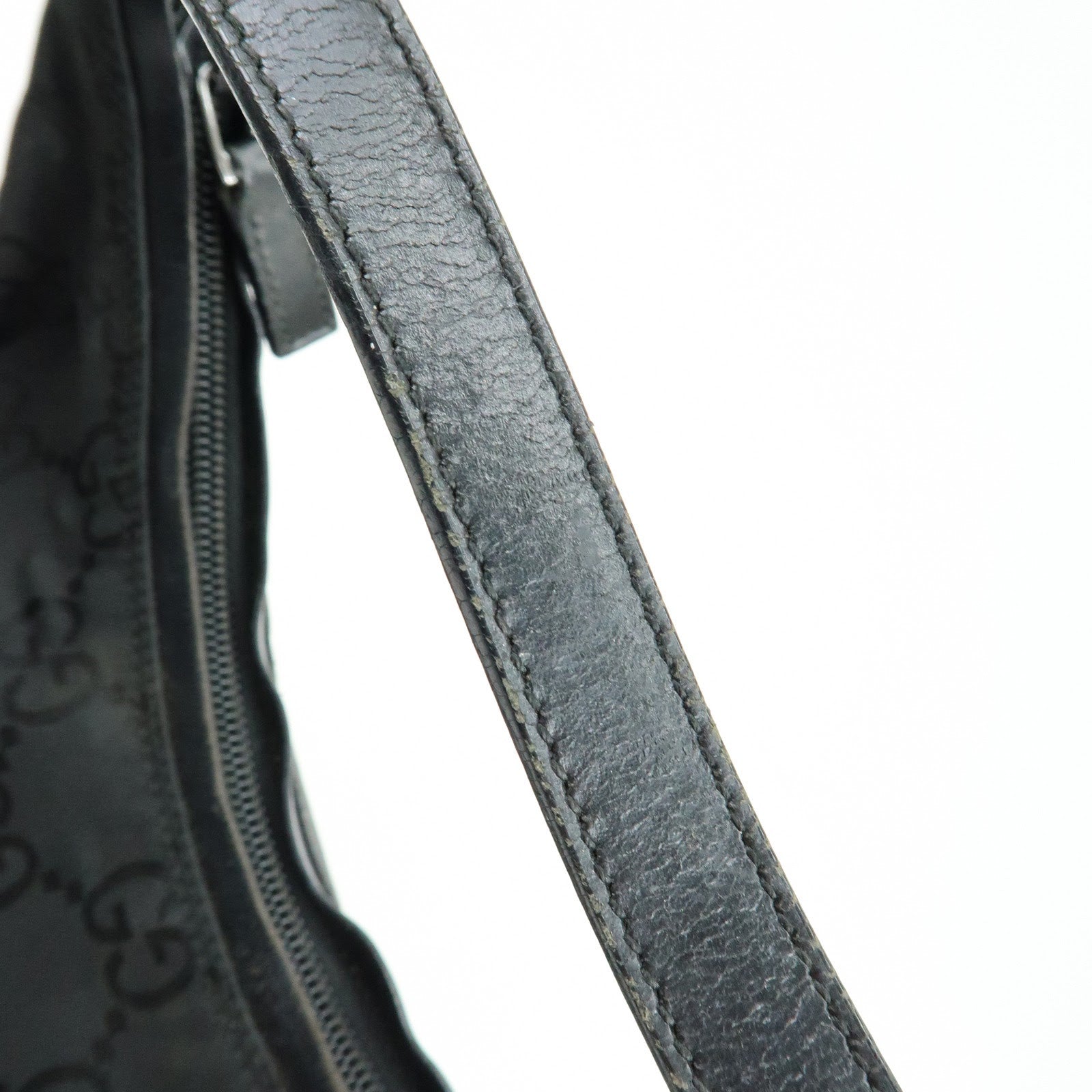 GUCCI Logo GG Nylon Leather Shoulder Bag Hand Bag Black 28335