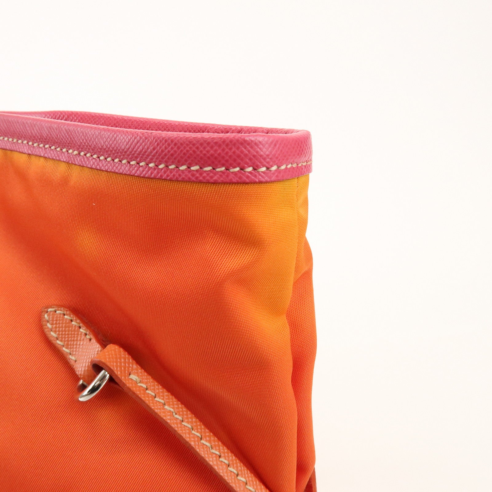 PRADA Nylon Saffiano Leather Tote Bag Orange Pink BR3924