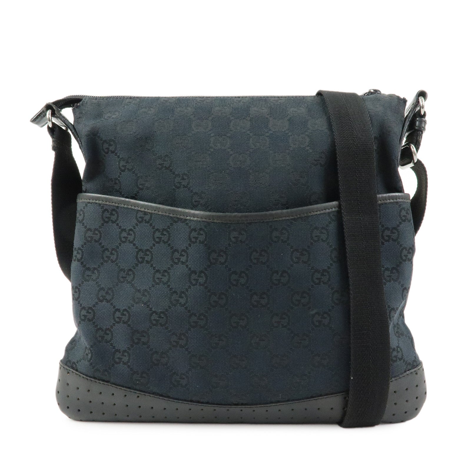 GUCCI GG Canvas Leather Shoulder Bag Crossbody Bag Black 145857