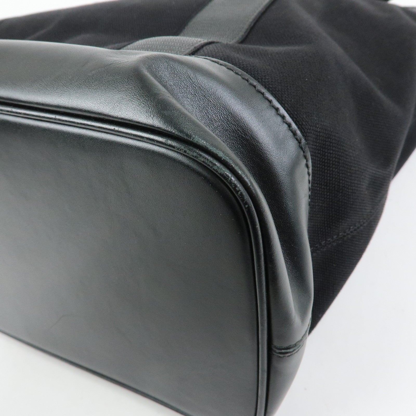 BALENCIAGA Navy Tote Canvas Leather Tote Bag Hand Bag Black 374767