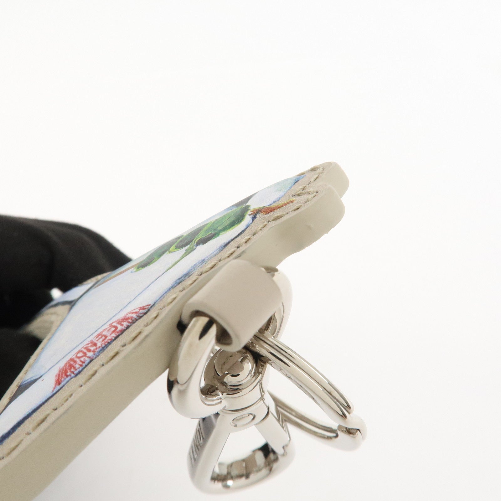 FENDI Logo Leather Martini Bag Charm Key Chain Key Charm Gray