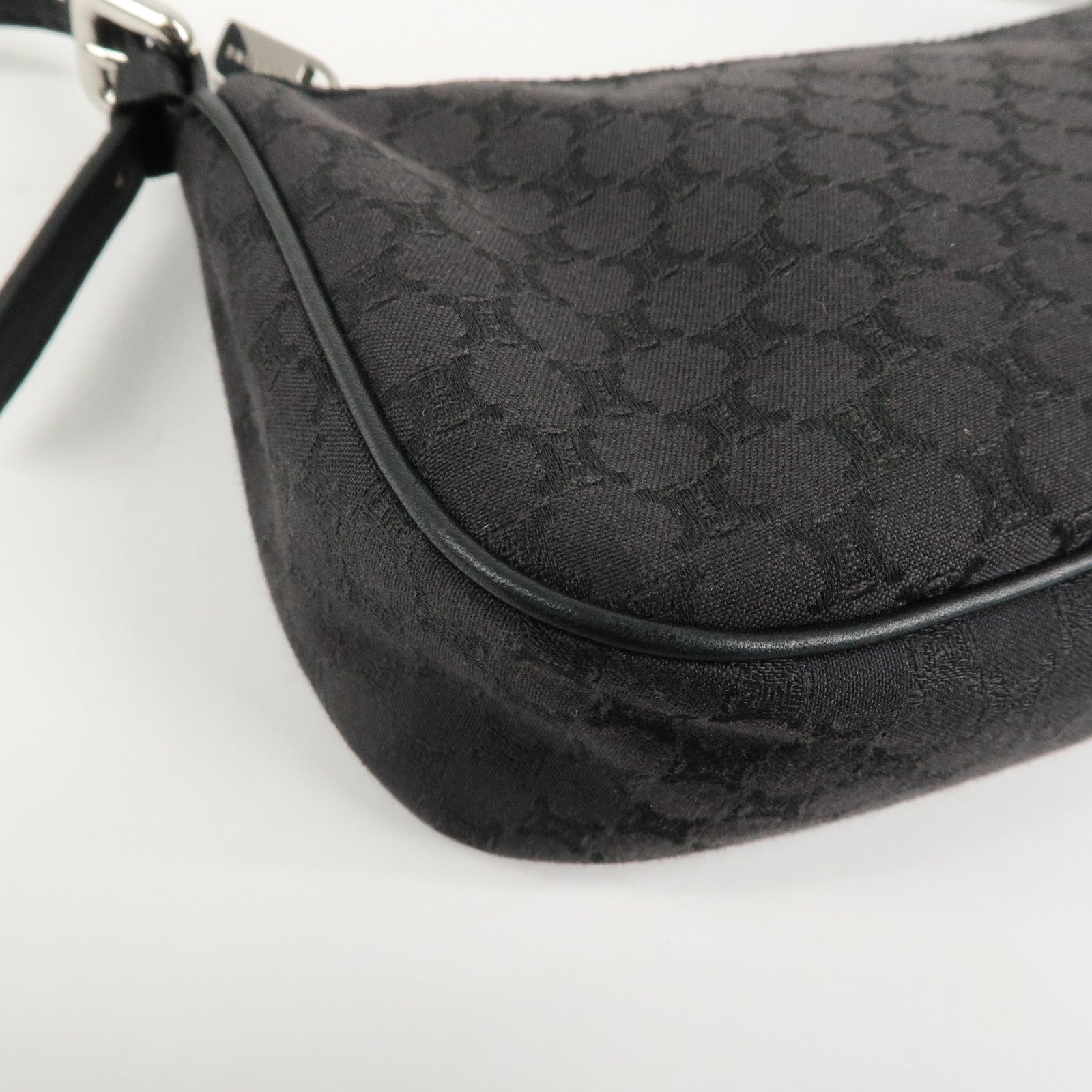 CELINE Macadam Canvas Leather Accessory Pouch Silver HDW Black Used