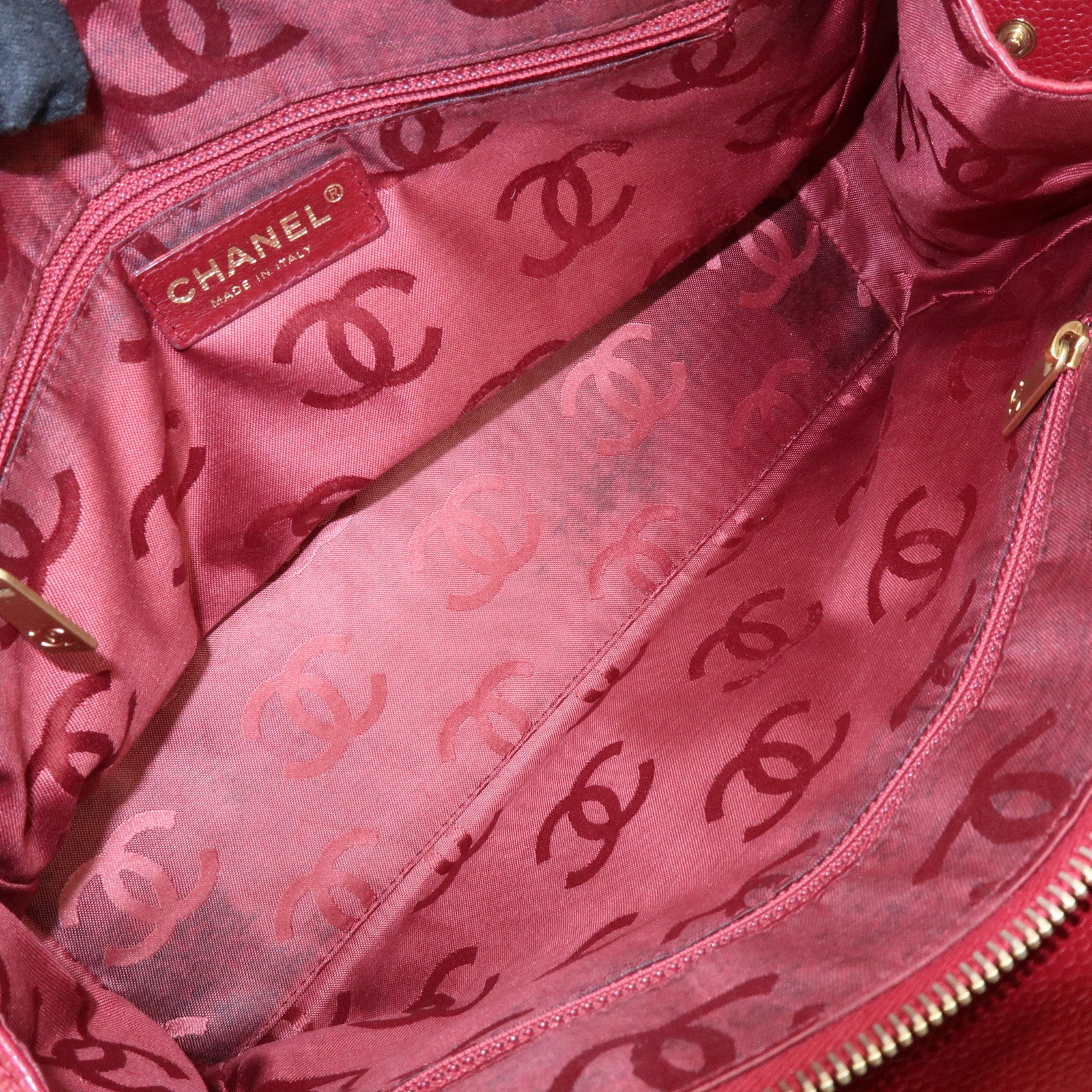 CHANEL Caviarskin Shoulder Bag Hand Bag Red